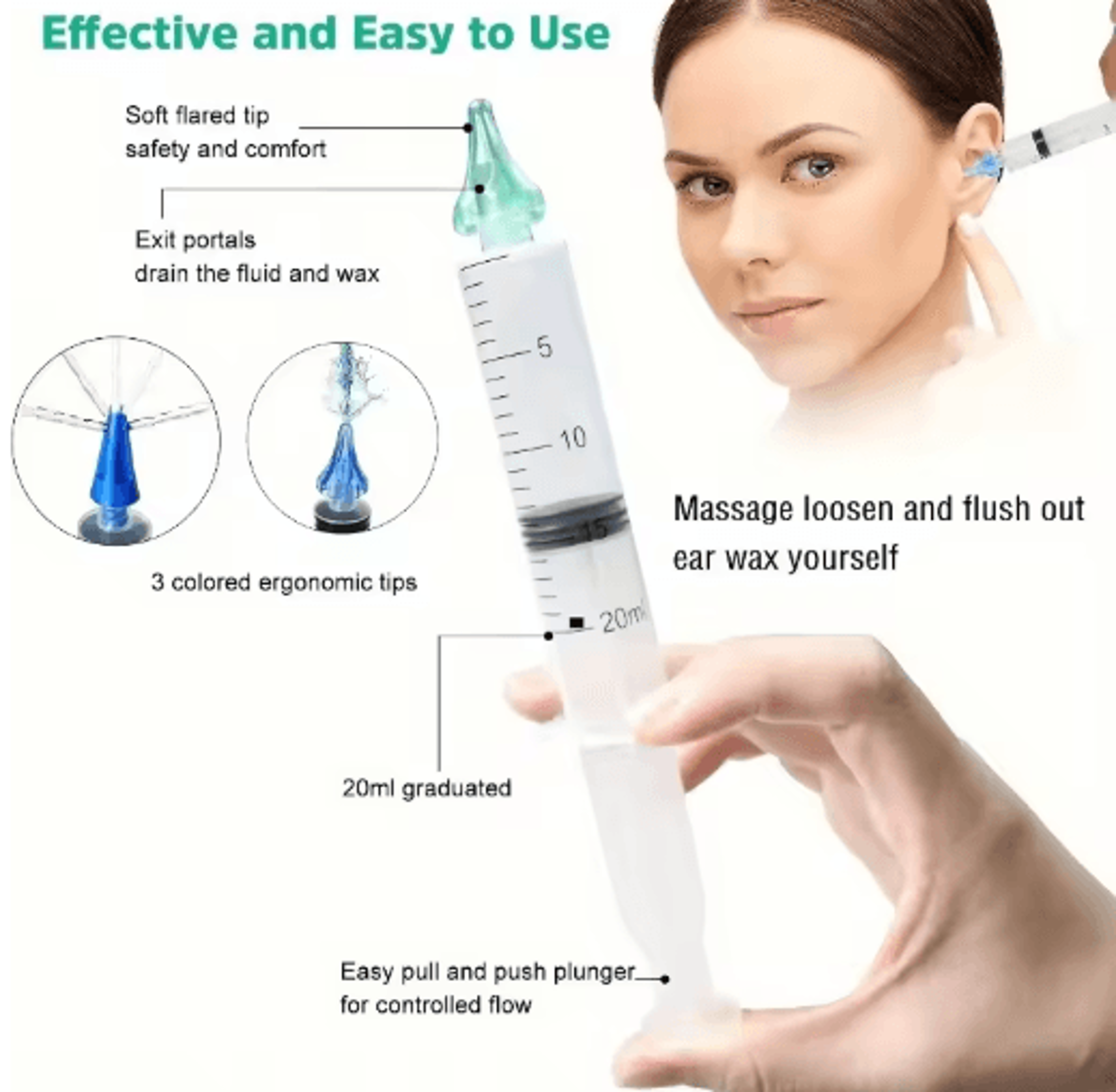 Ear Wax Removal Rinse Syringe Kit Gentle Ear Cleaning Tool With Replacement Tip Nozzle 5