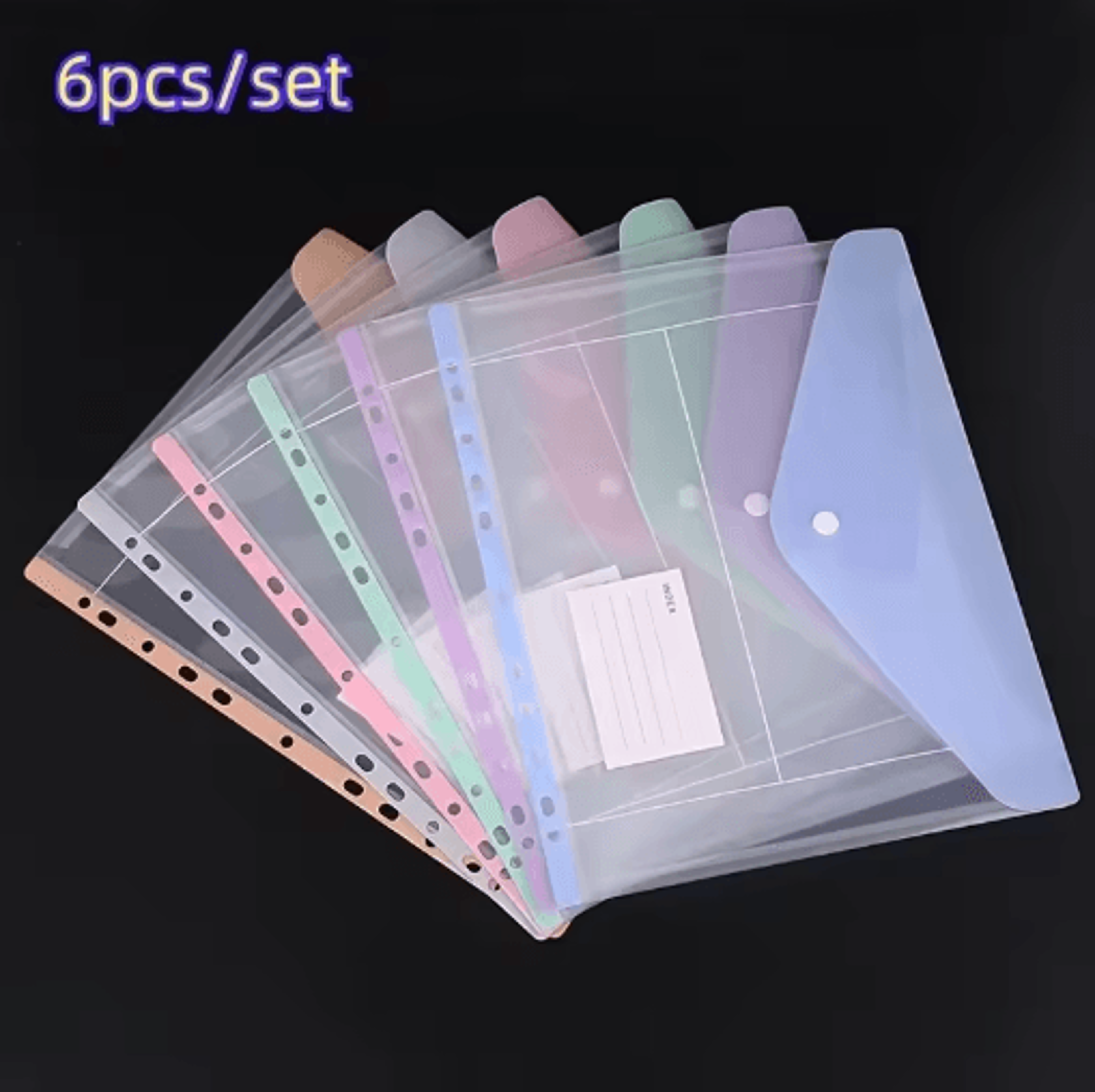 6PCS A4 High Capacity Loose Leaf File Bags 11 Hole Binder Pockets With Button Closure 3