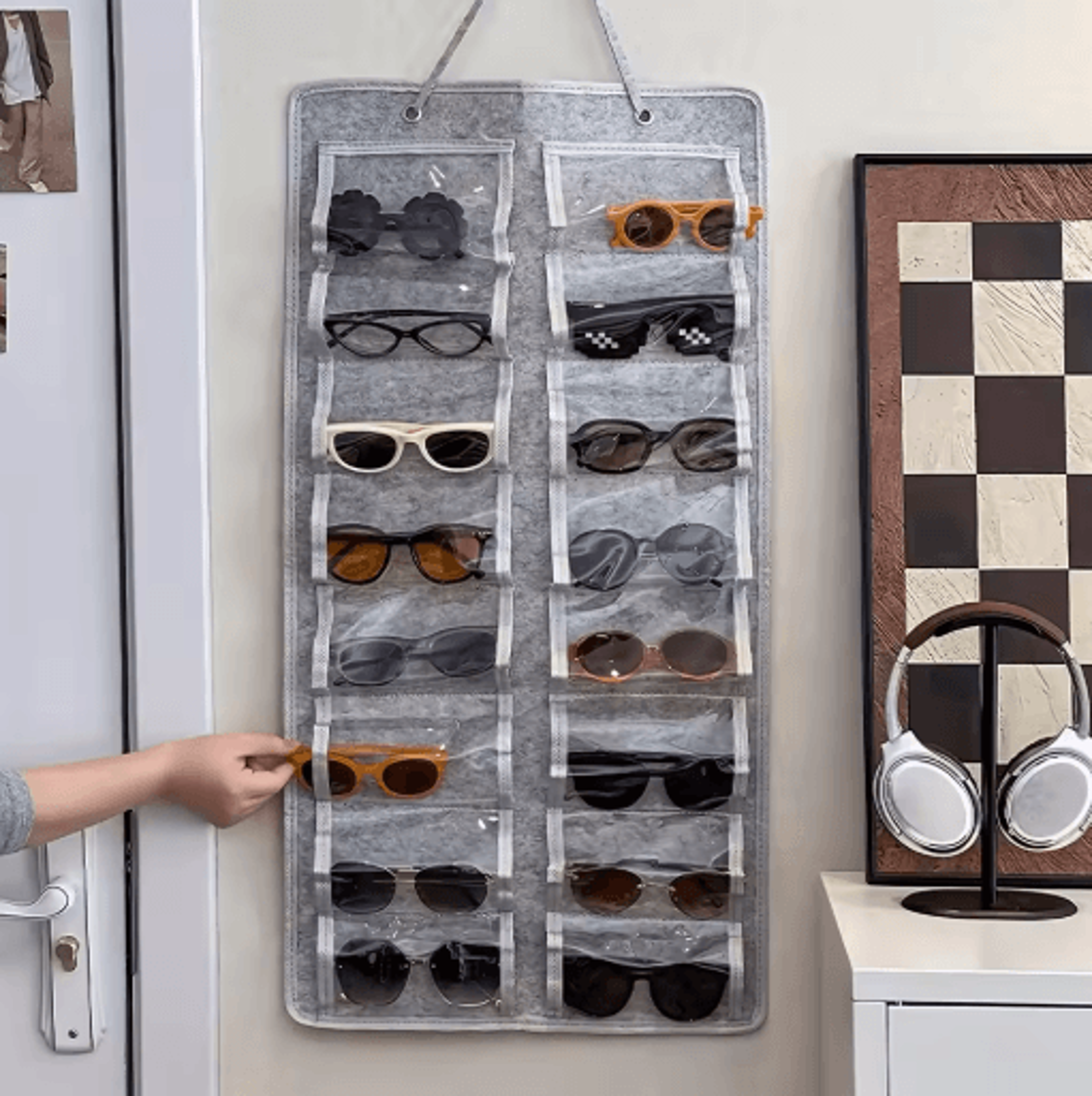Wall Mounted Glasses Organizer 16 Slot Felt Hanging Storage For Home And Office 0