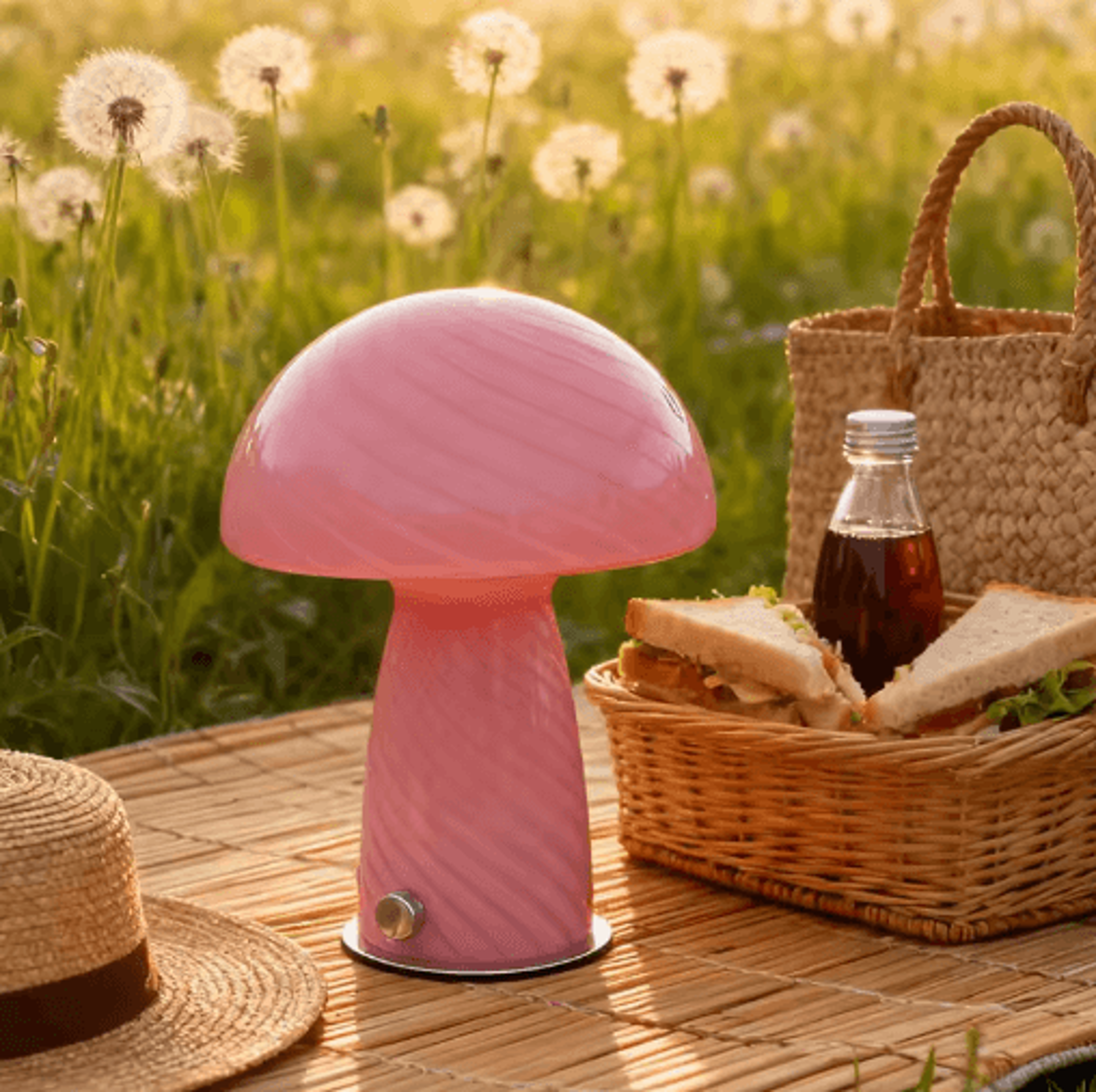 Cream Striped Mushroom Table Lamp Cozy Bedside Ambient Light For Bedroom And Living Room 0