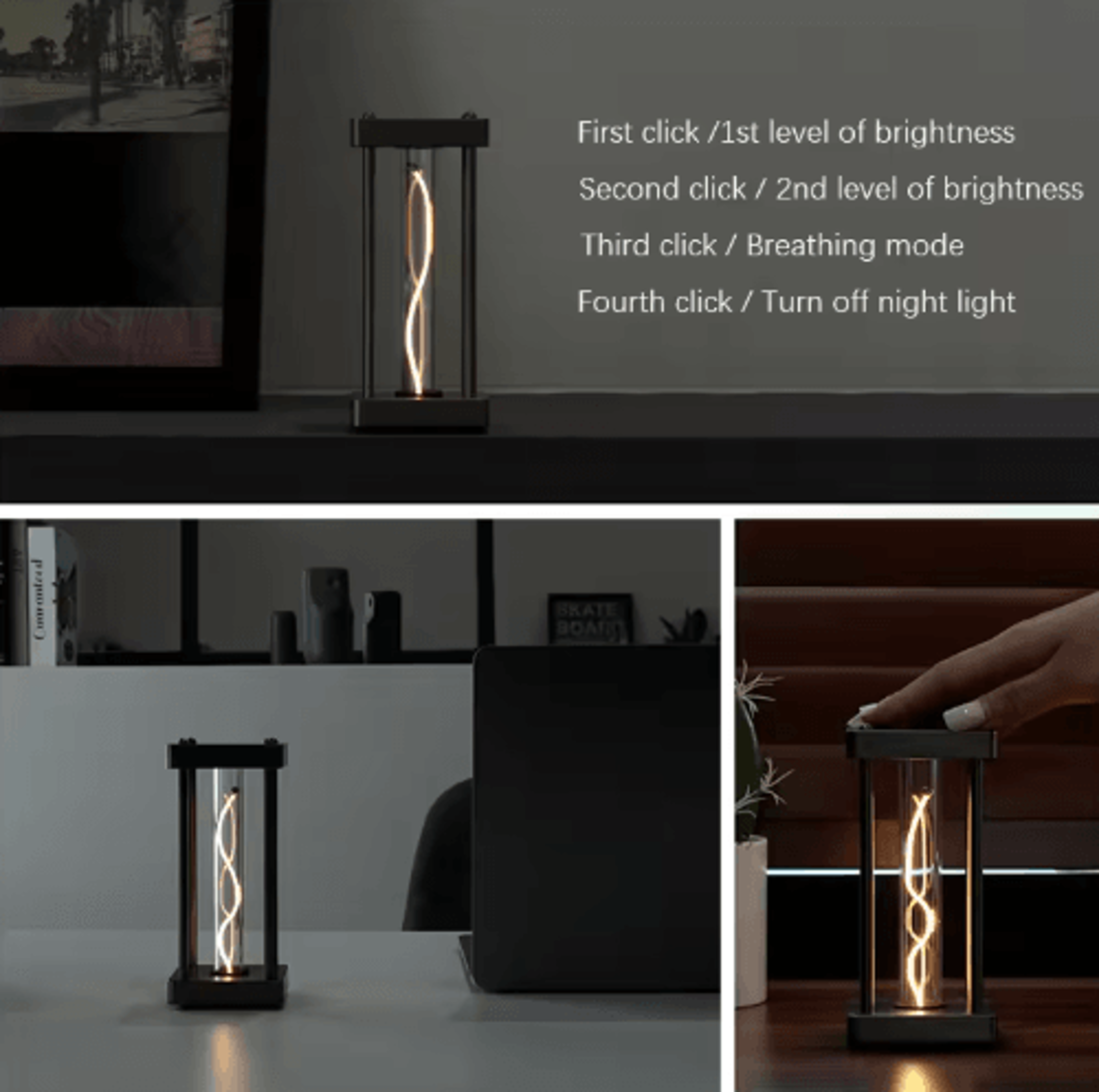 LED Touch Square Quantum Night Light Dimmable Type C Eye Care Lamp For Bedroom And Study 1