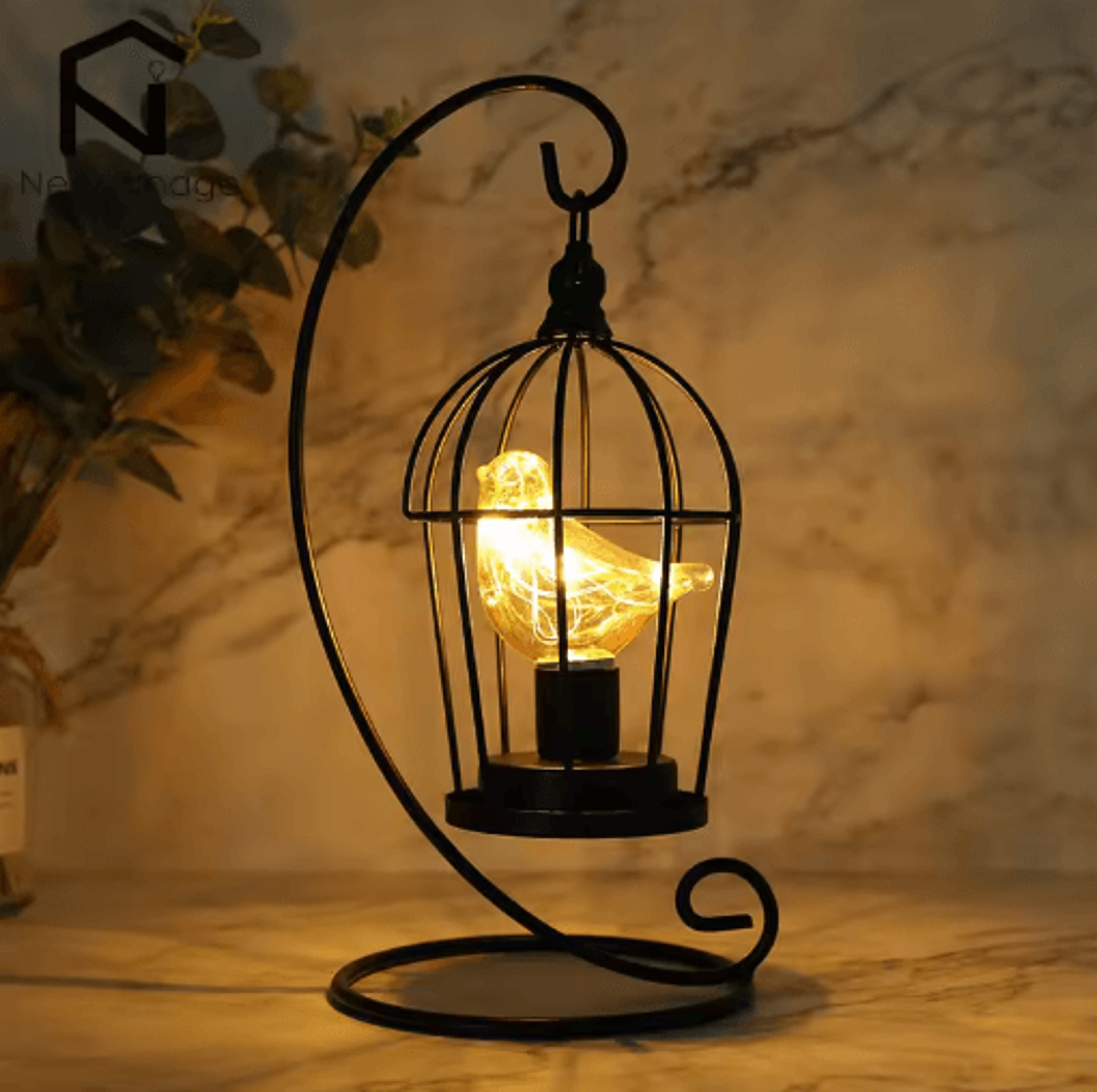 Creative Birdcage Table Lamp Vintage Iron Hollow Lantern With Warm Ambient Light 0