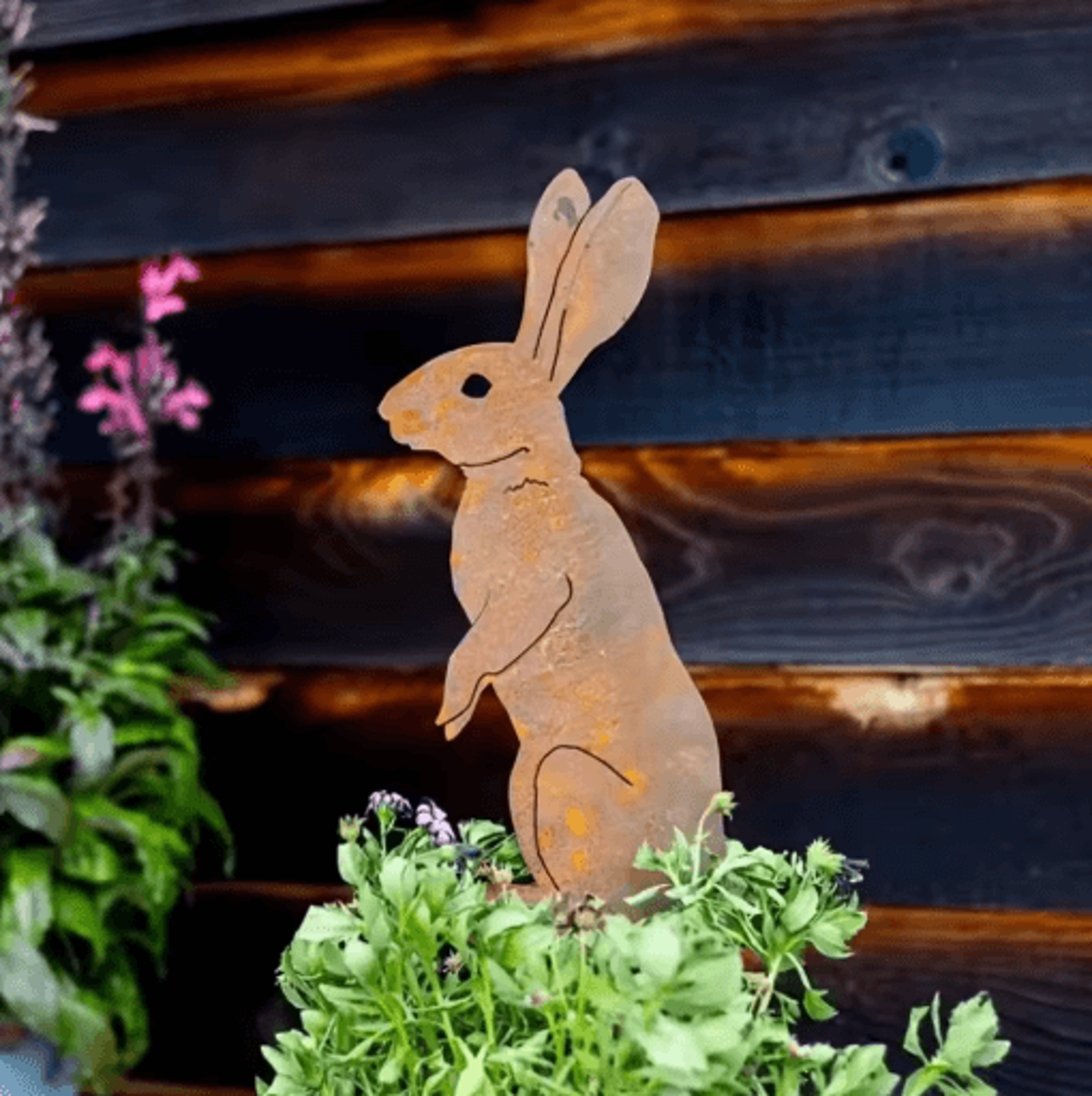 Rustic Metal Rabbit Garden Stake Vintage Rusty Bunny Silhouette Yard Art 4