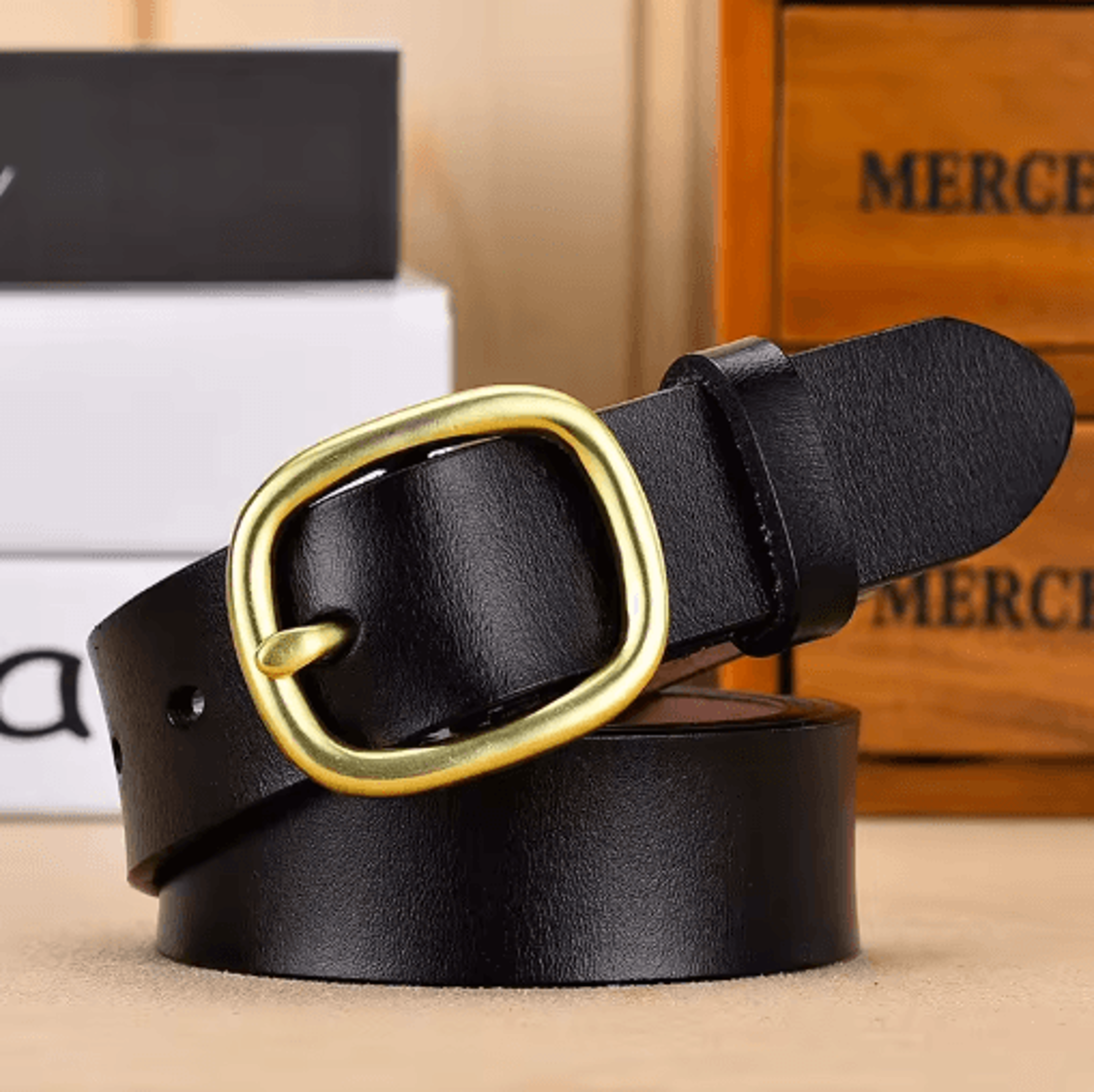 DINISITON Womens Genuine Leather Belt Vintage Gold Pin Buckle Strap For Jeans And Dresses 1