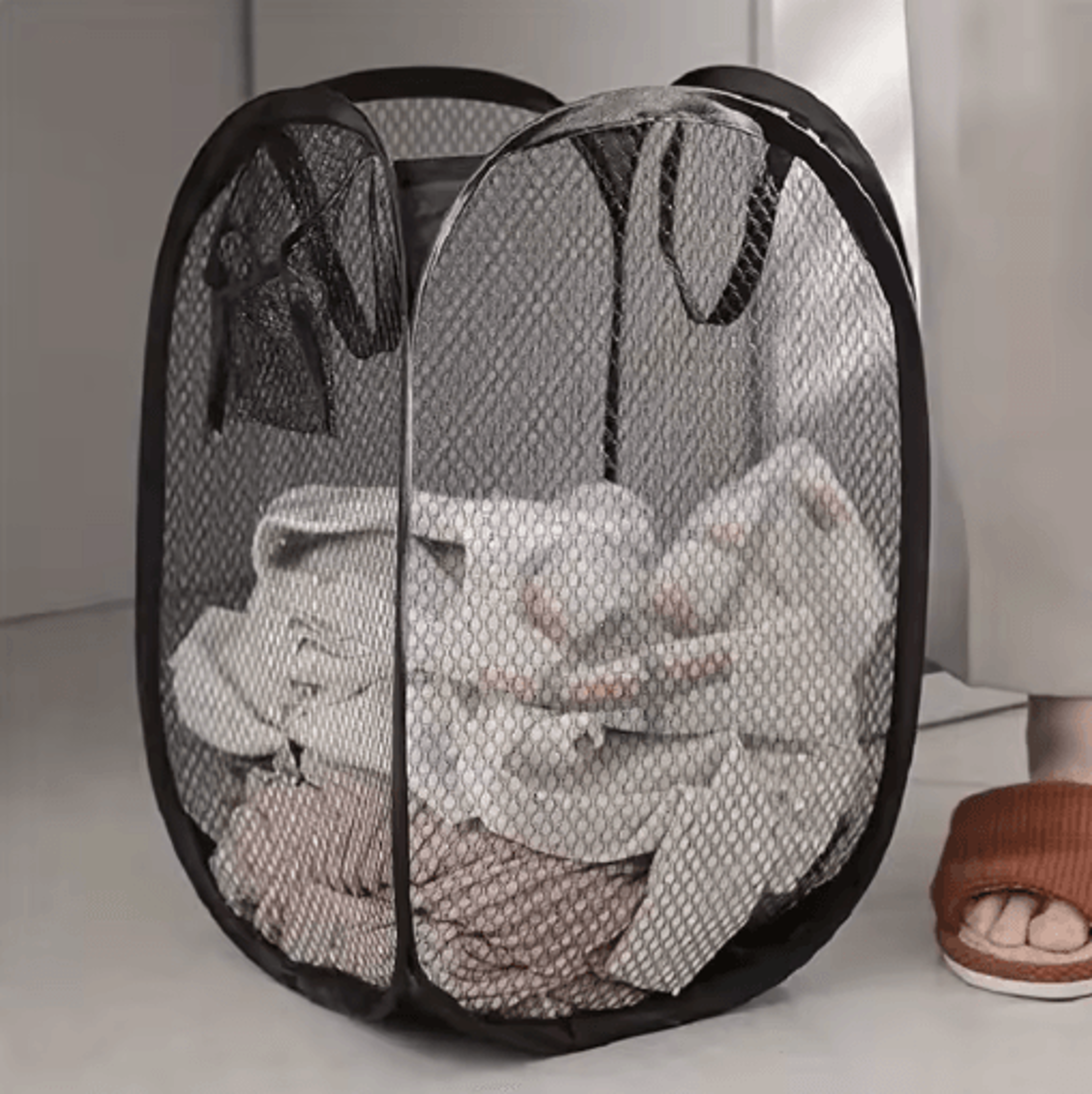 Mesh Pop Up Laundry Basket Foldable Large Capacity Dirty Clothes Storage Basket 9