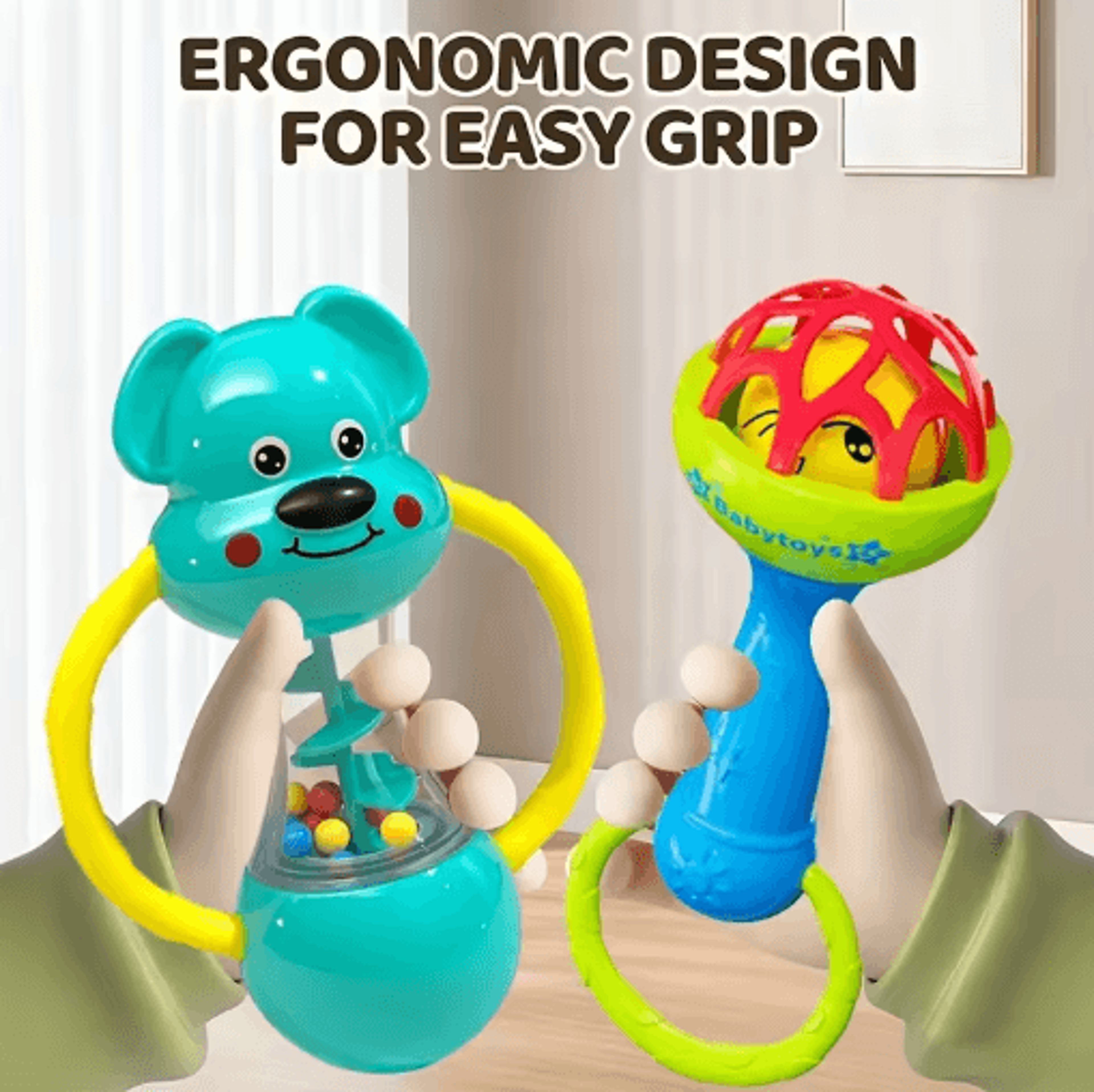 Baby Rattle Toys 0 To 12 Months Newborn Sensory Grasp Hand Bell Animal Toys 4
