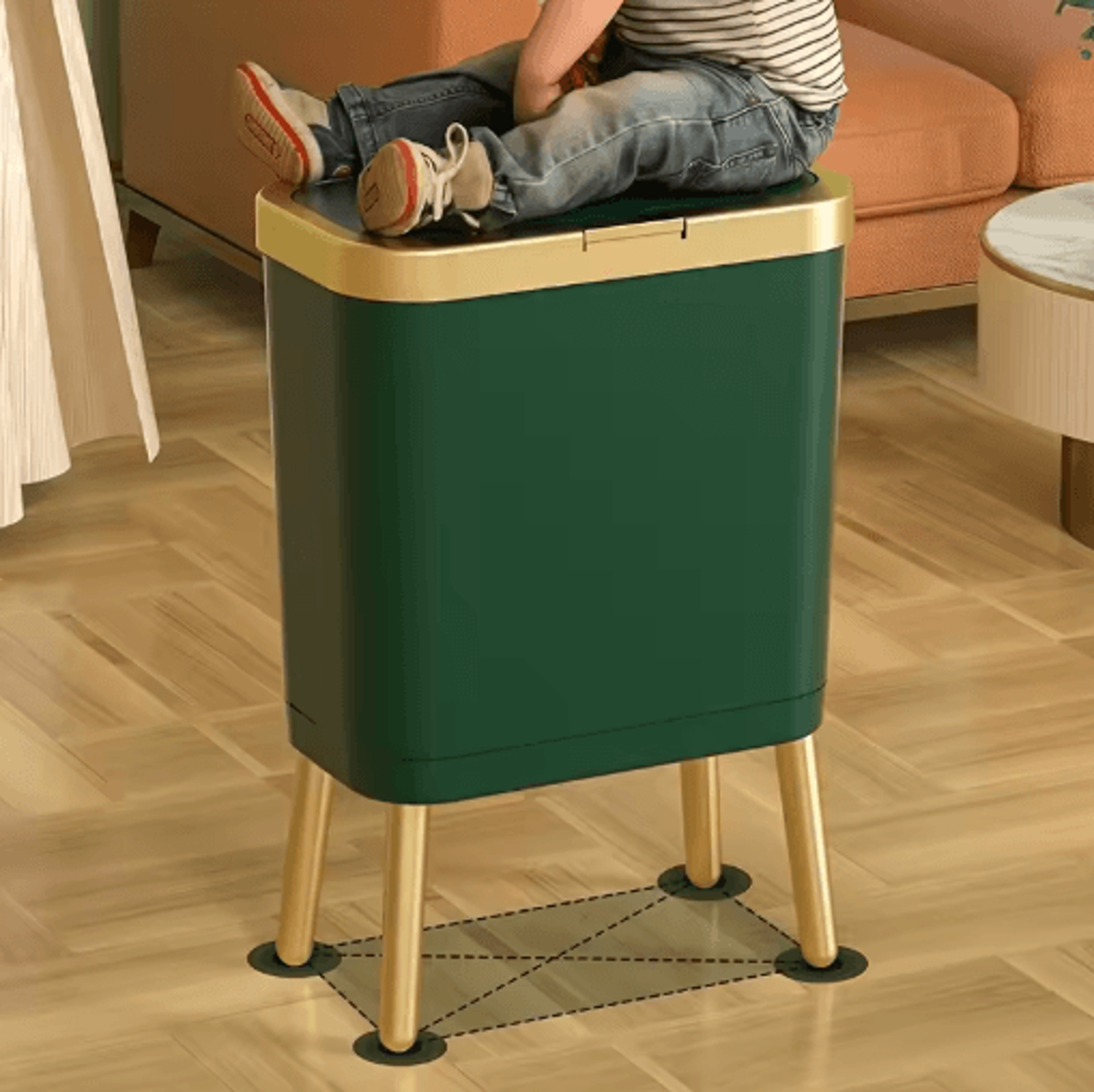 15L Large Square Plastic Trash Can With Odor Sealing Lid And Elevated Legs 9