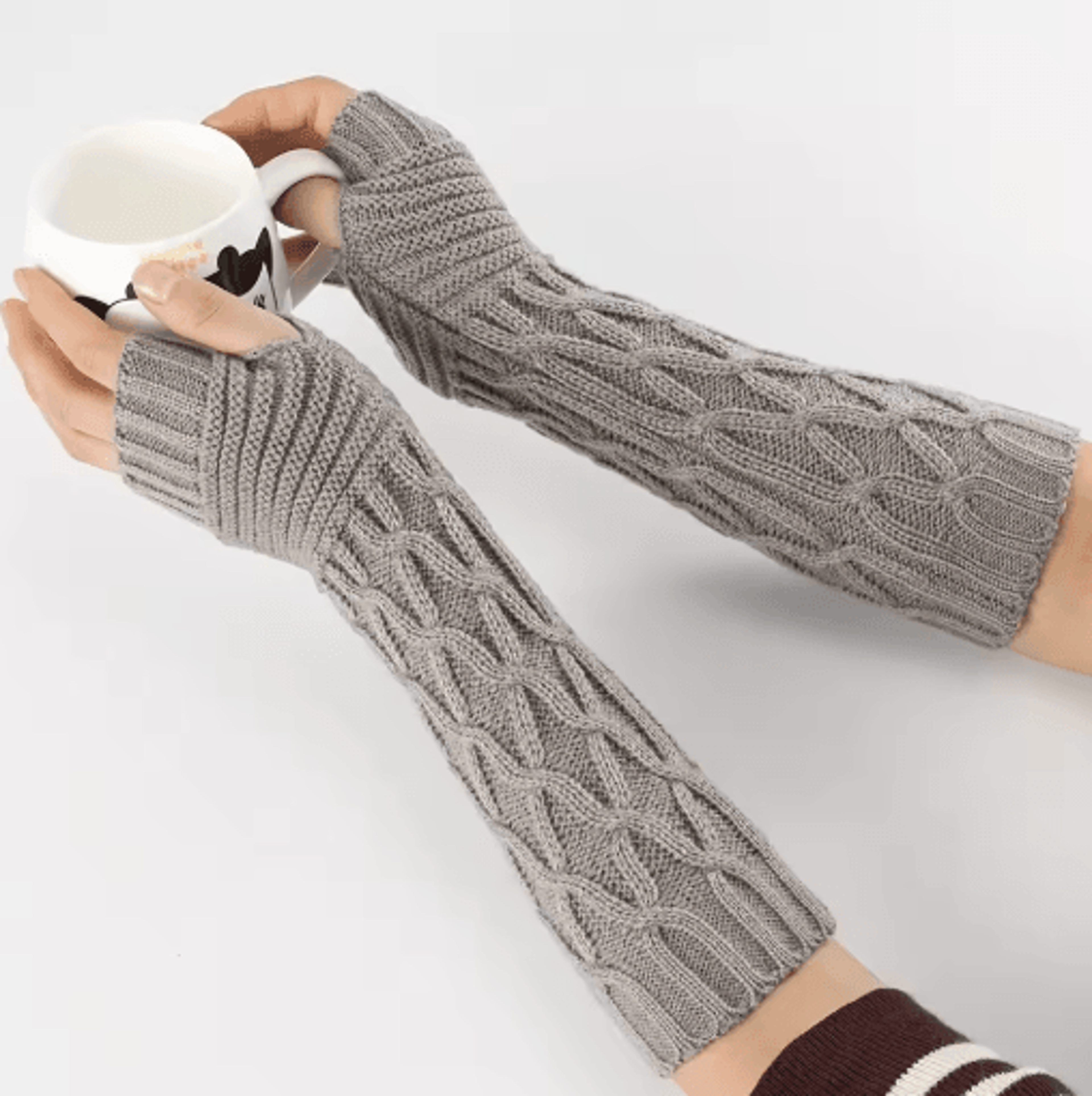 Womens Fingerless Knit Gloves Goth Punk Winter Arm Warmers 4