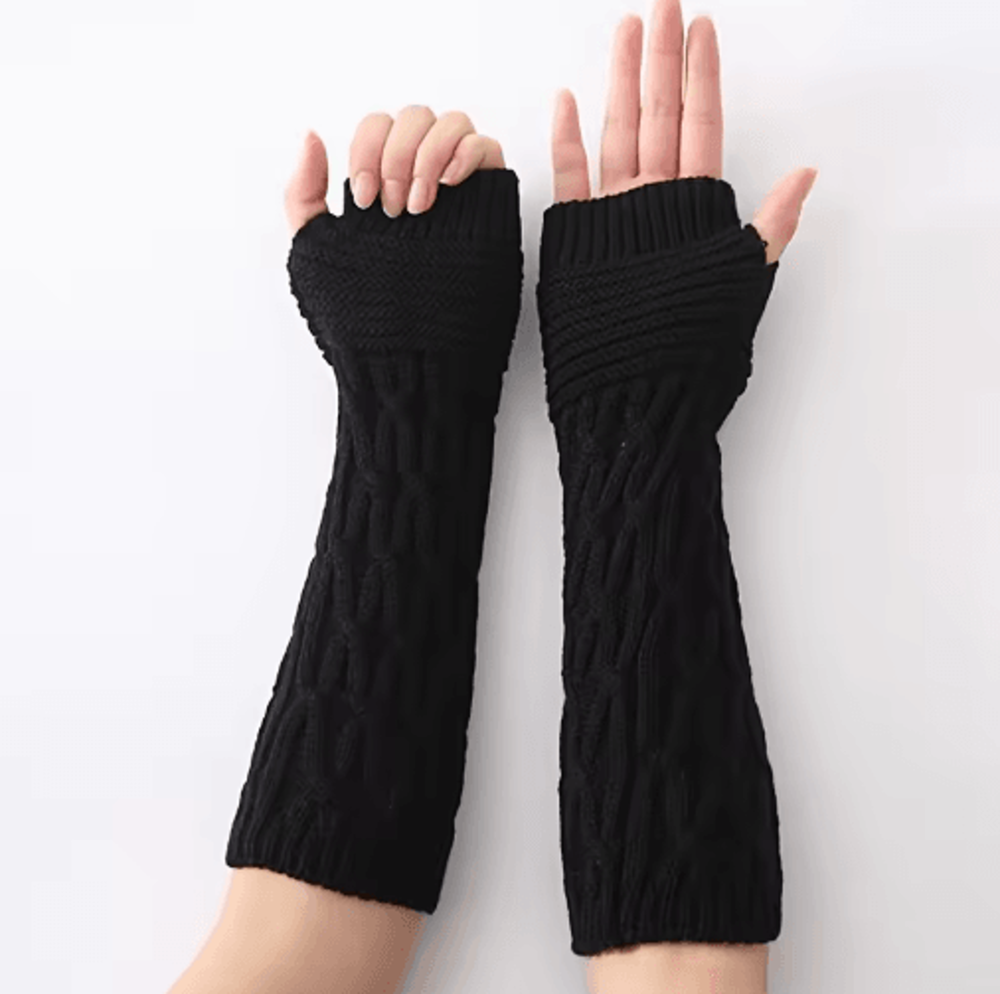 Womens Fingerless Knit Gloves Goth Punk Winter Arm Warmers 5
