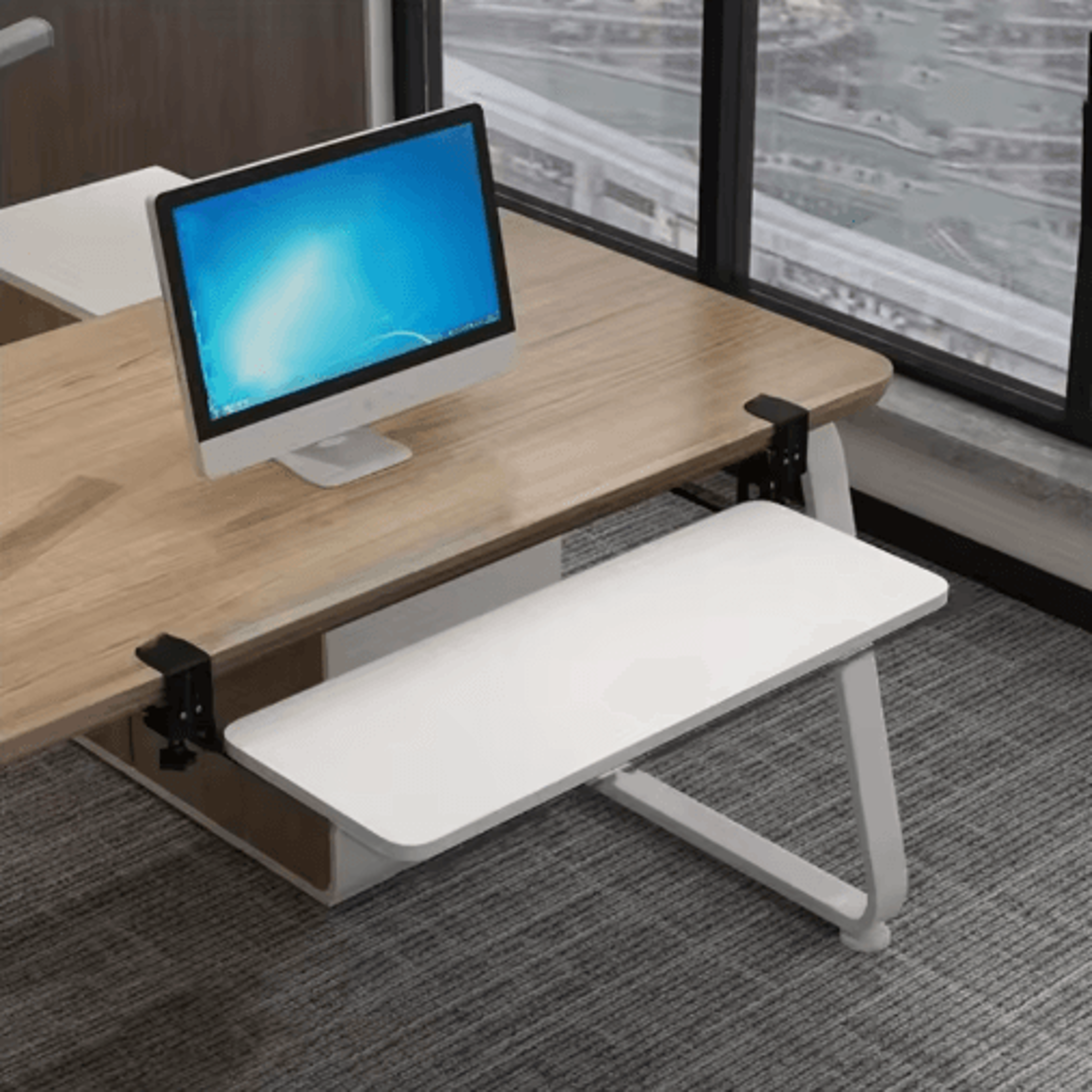 Clamp On Ergonomic Sliding Keyboard Tray Retractable Under Desk Platform 1