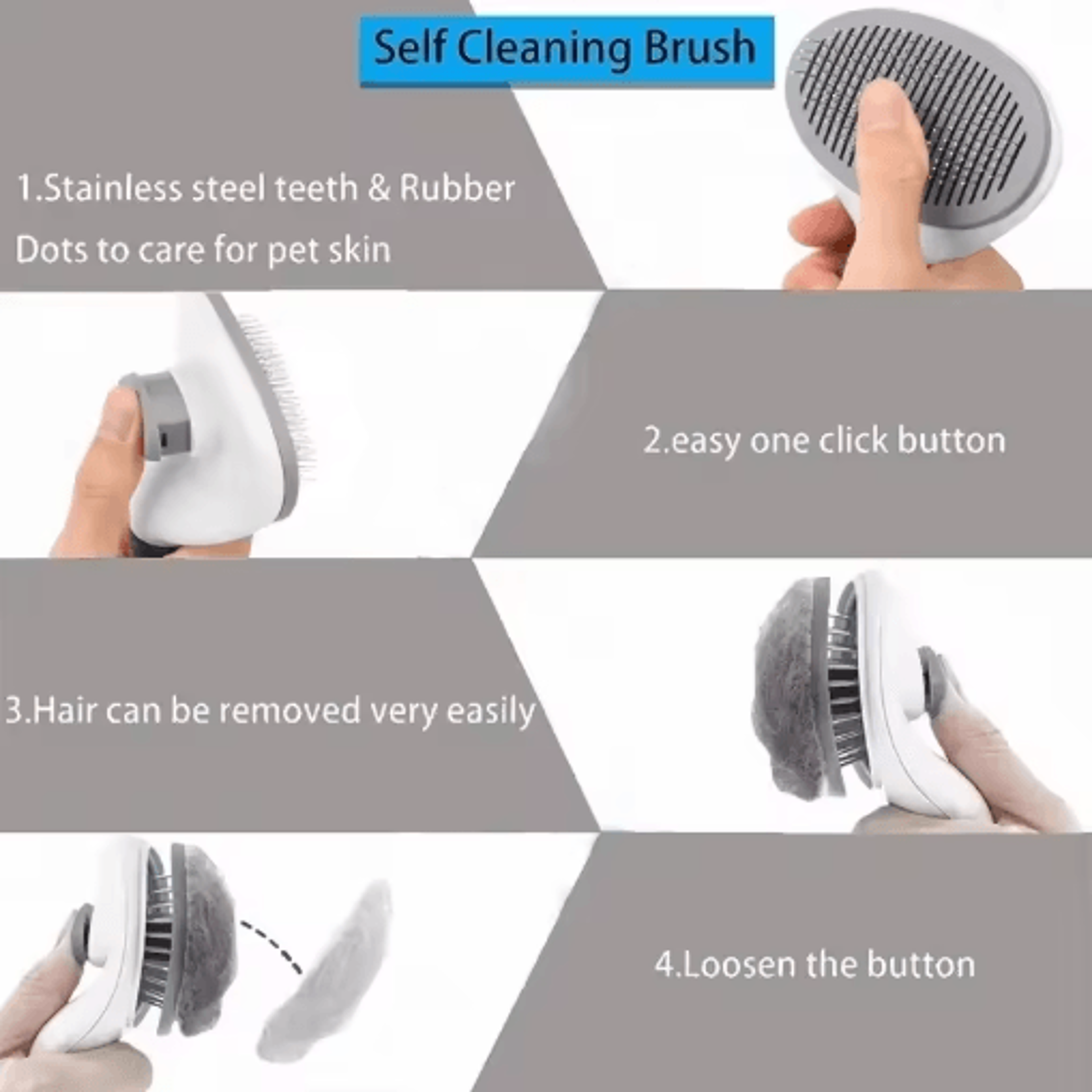 Self Cleaning Pet Hair Remover Brush Dematting Grooming Comb For Dogs And Cats 4