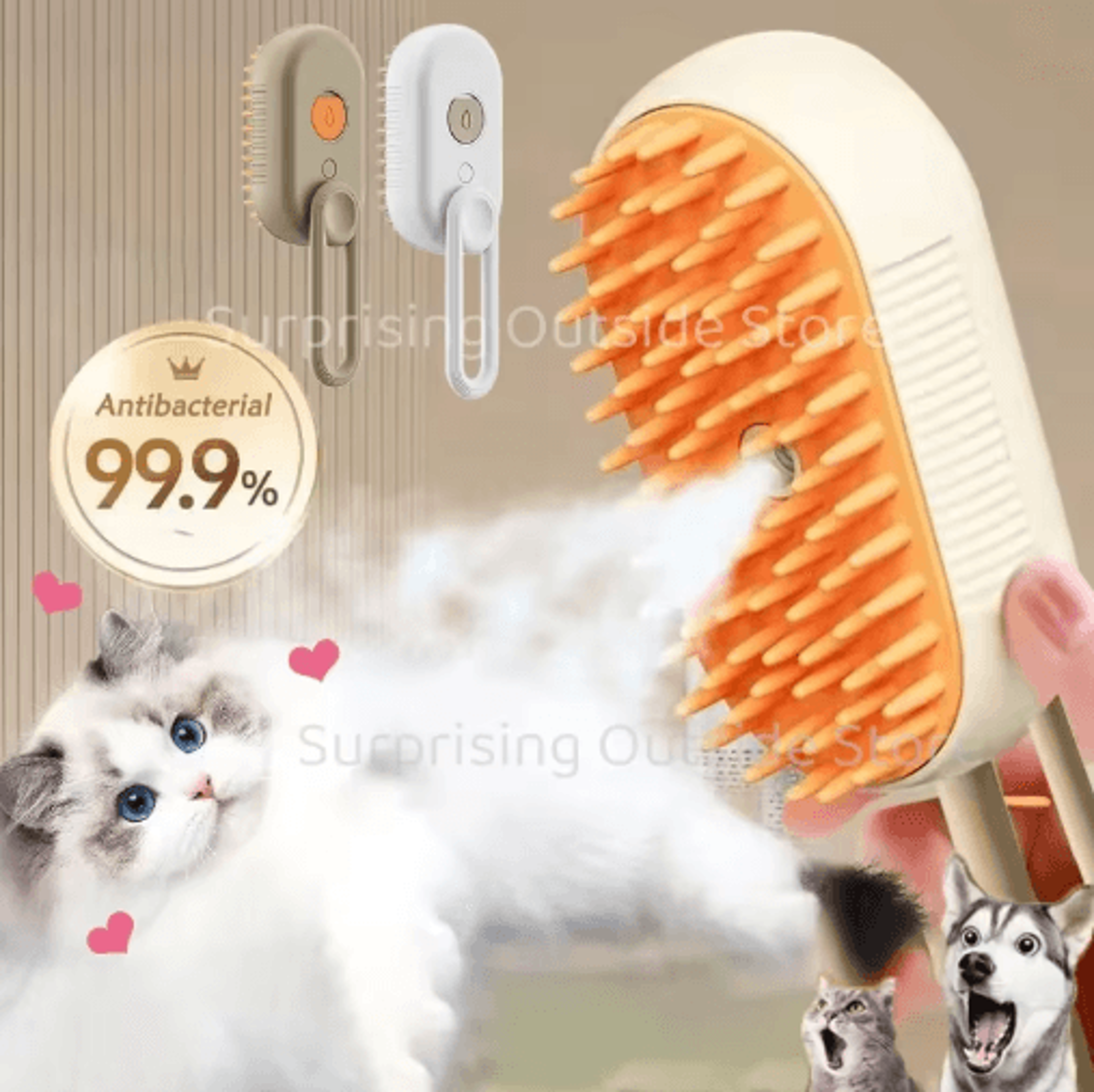 3 In 1 Pet Steam Spray Massage Brush One Button Grooming Comb For Cats And Dogs 0