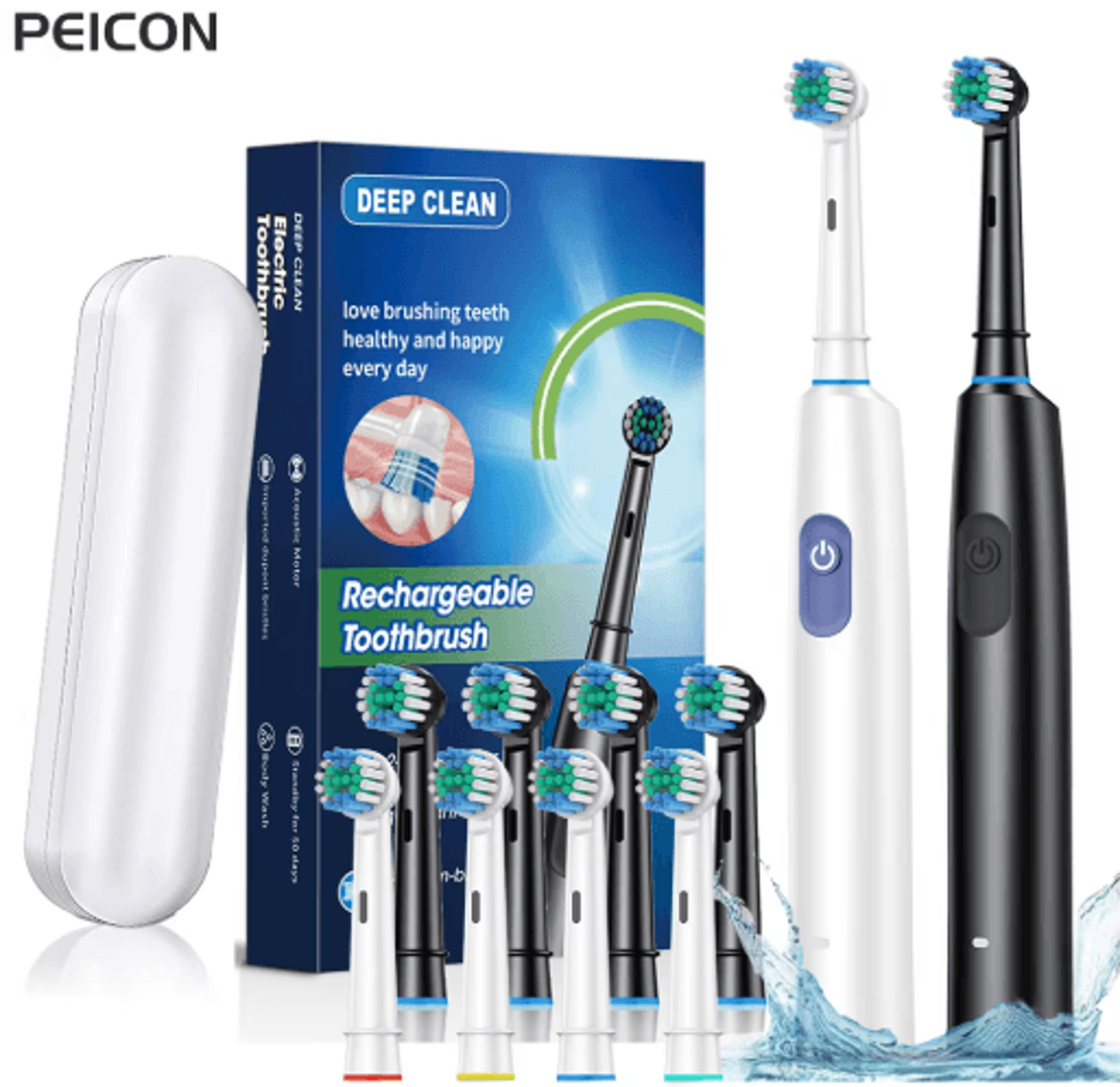 Rotary Rechargeable Electric Toothbrush For Adults  8 Soft Brush Heads 0