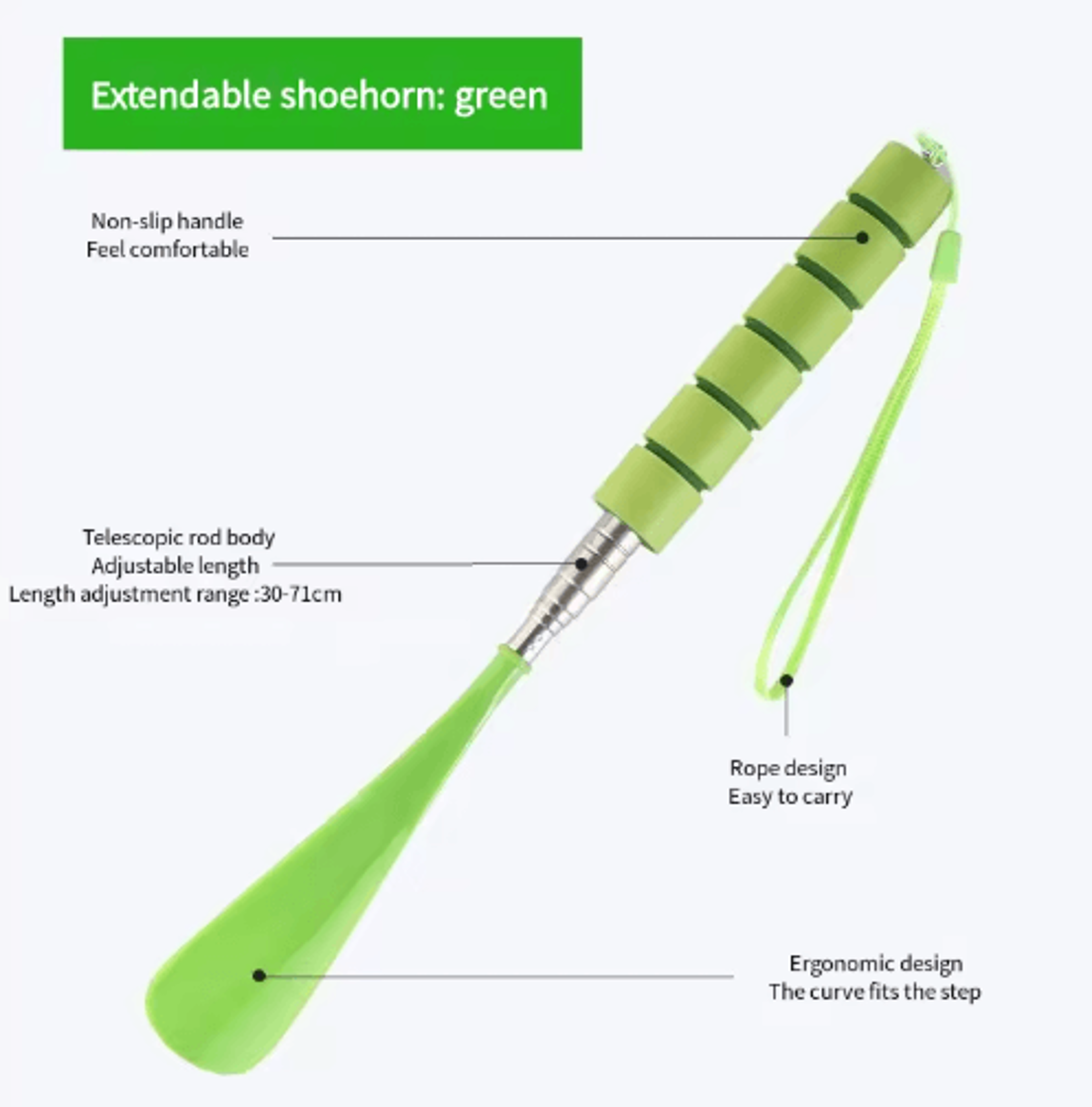 Stretchable Long Metal Shoehorn  Adjustable 3071cm NoBend Shoe Spoon 1
