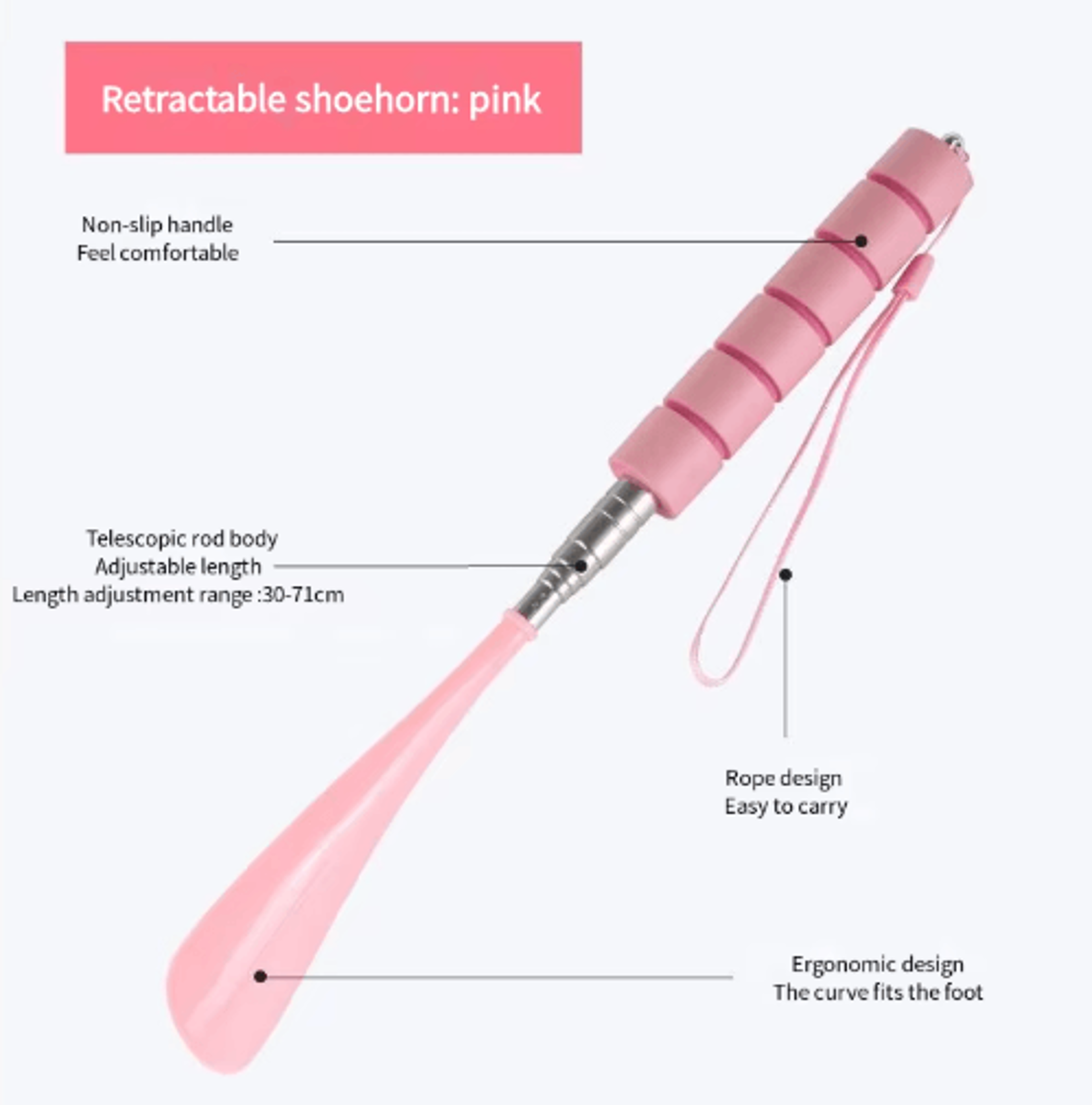 Stretchable Long Metal Shoehorn  Adjustable 3071cm NoBend Shoe Spoon 8