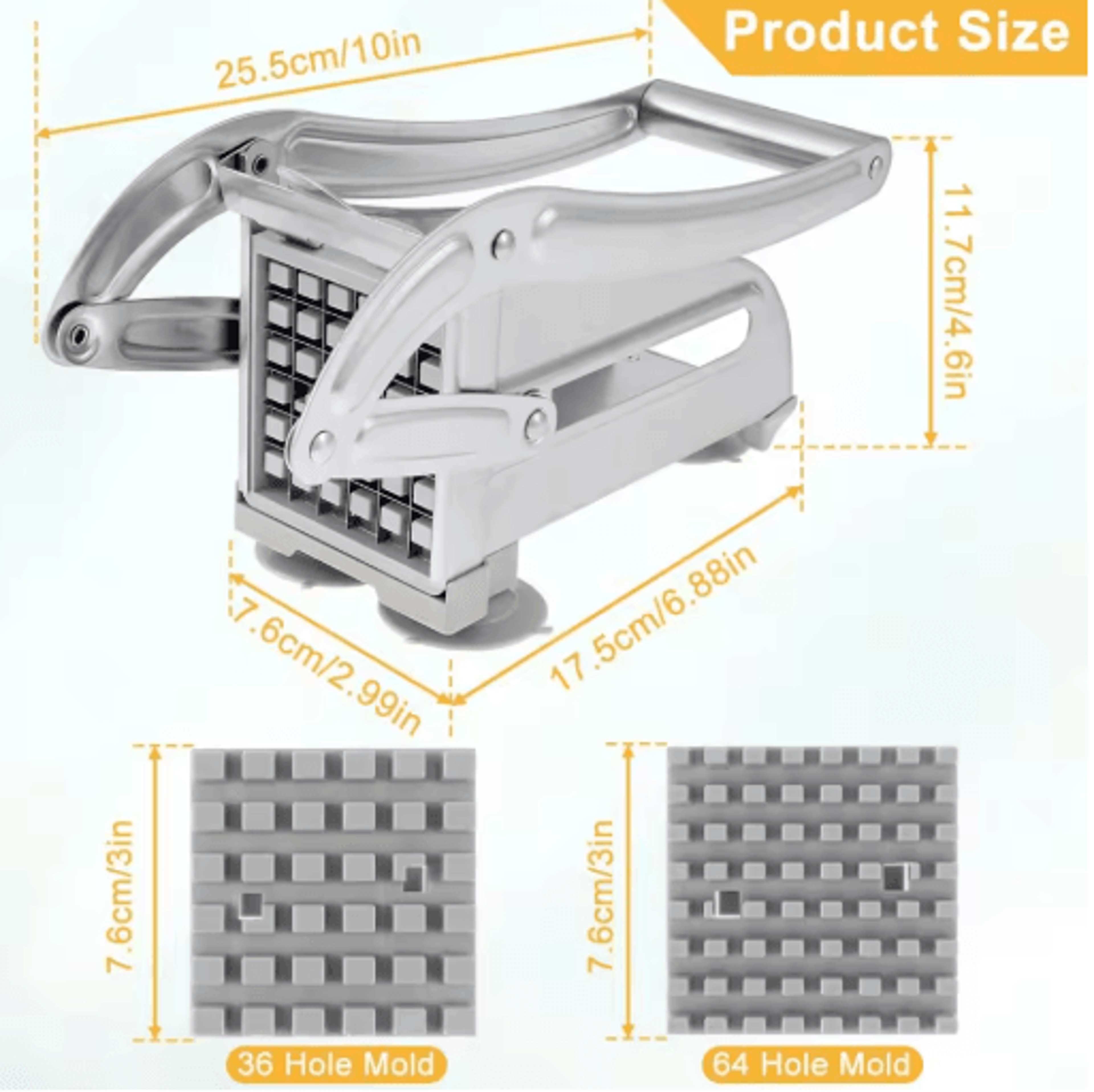 Stainless Steel 4in1 Manual Potato Cutter  French Fries Slicer  Dicer 4