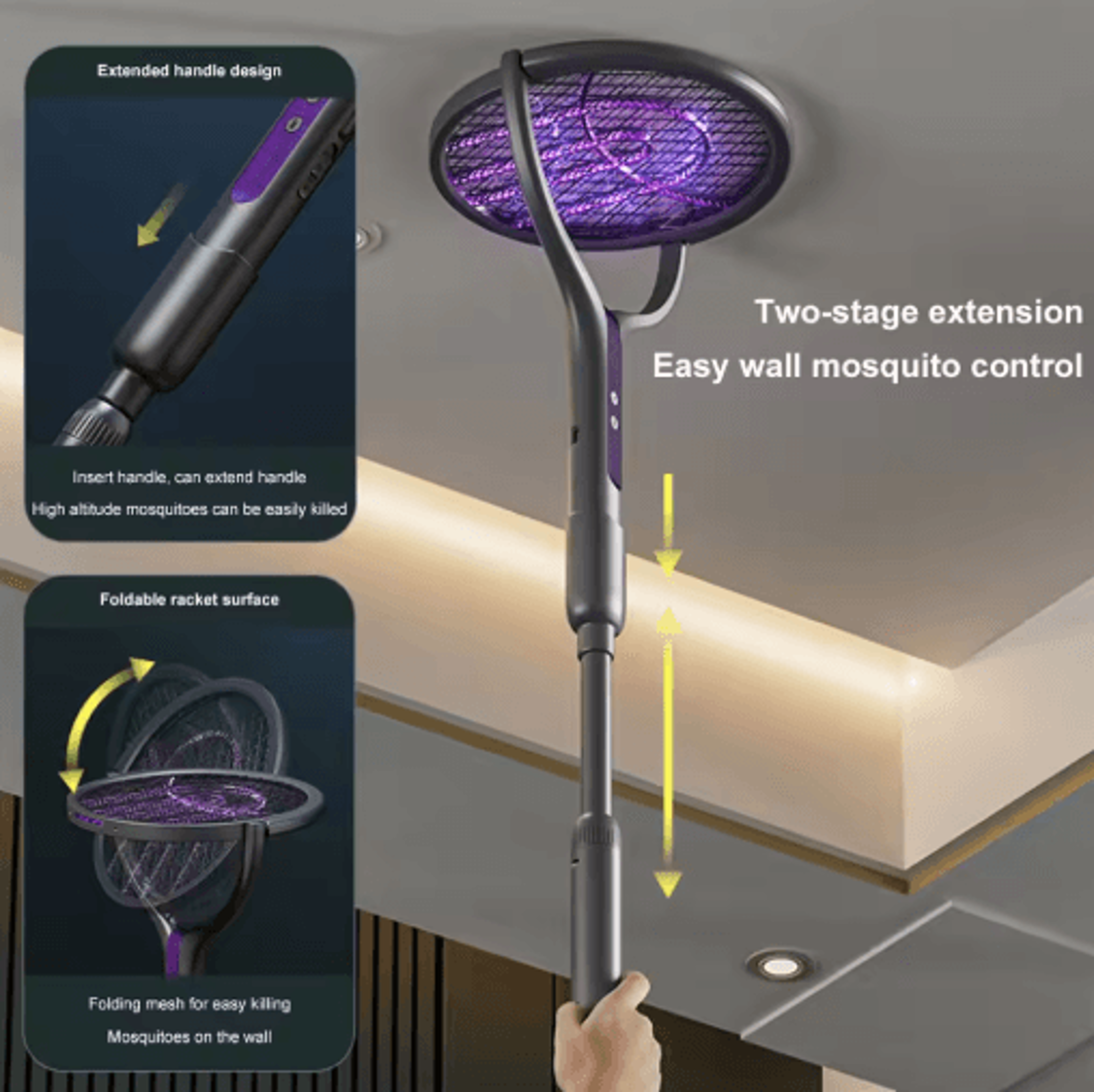 2in1 Rechargeable Electric Mosquito Swatter  Trap Lamp  Retractable Bug Zapper For Home 4