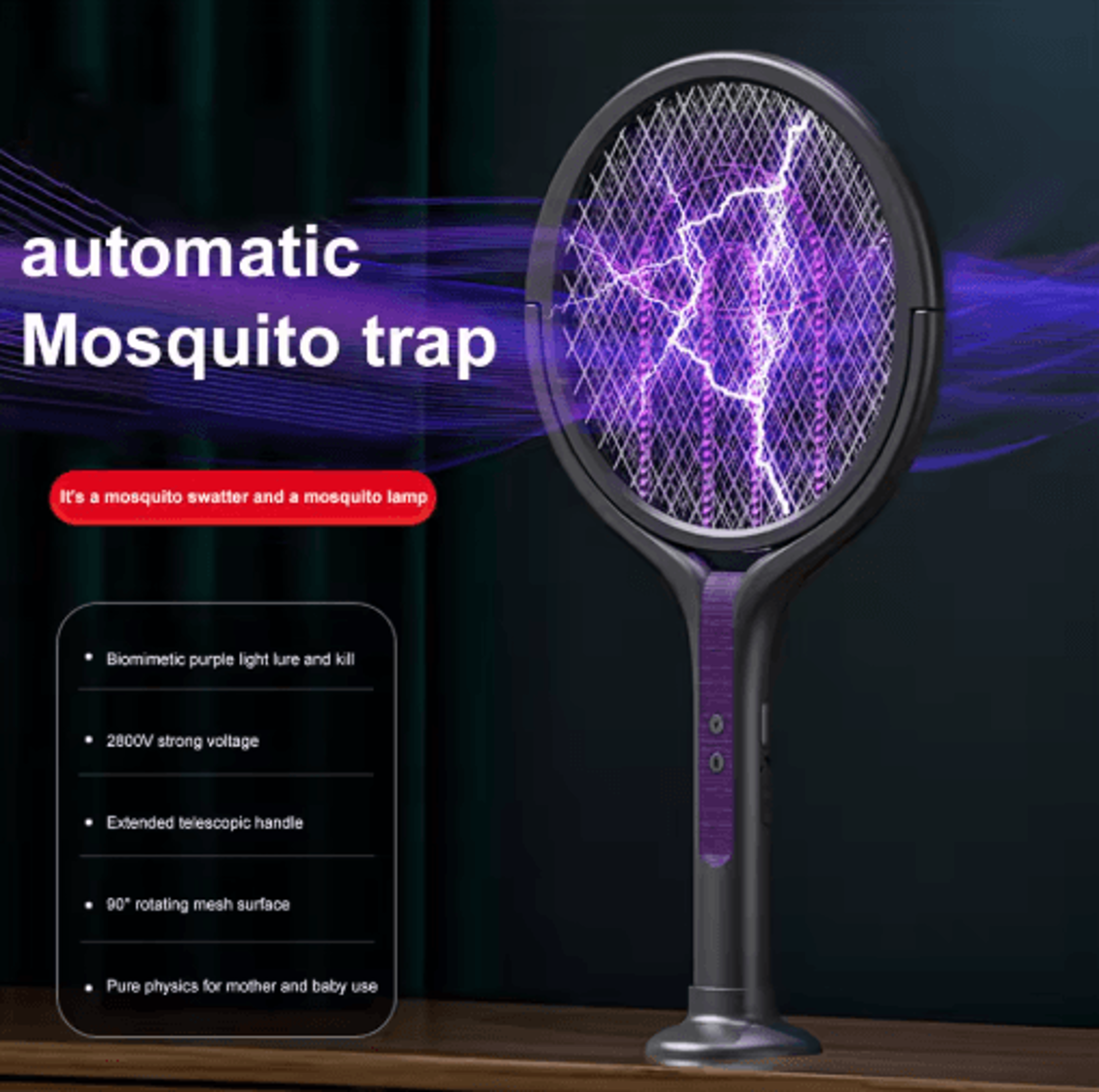 2in1 Rechargeable Electric Mosquito Swatter  Trap Lamp  Retractable Bug Zapper For Home 6