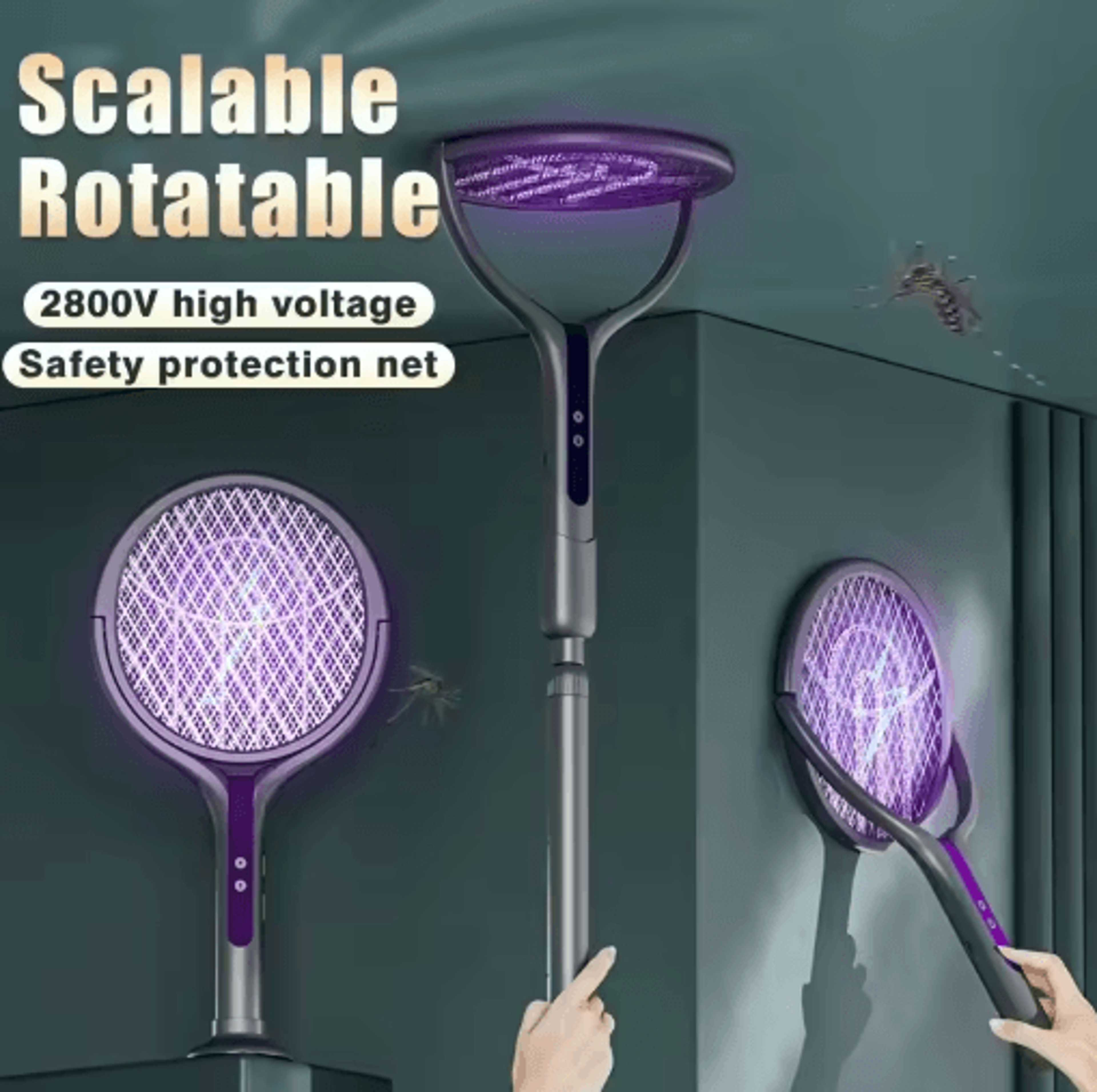 2in1 Rechargeable Electric Mosquito Swatter  Trap Lamp  Retractable Bug Zapper For Home 0