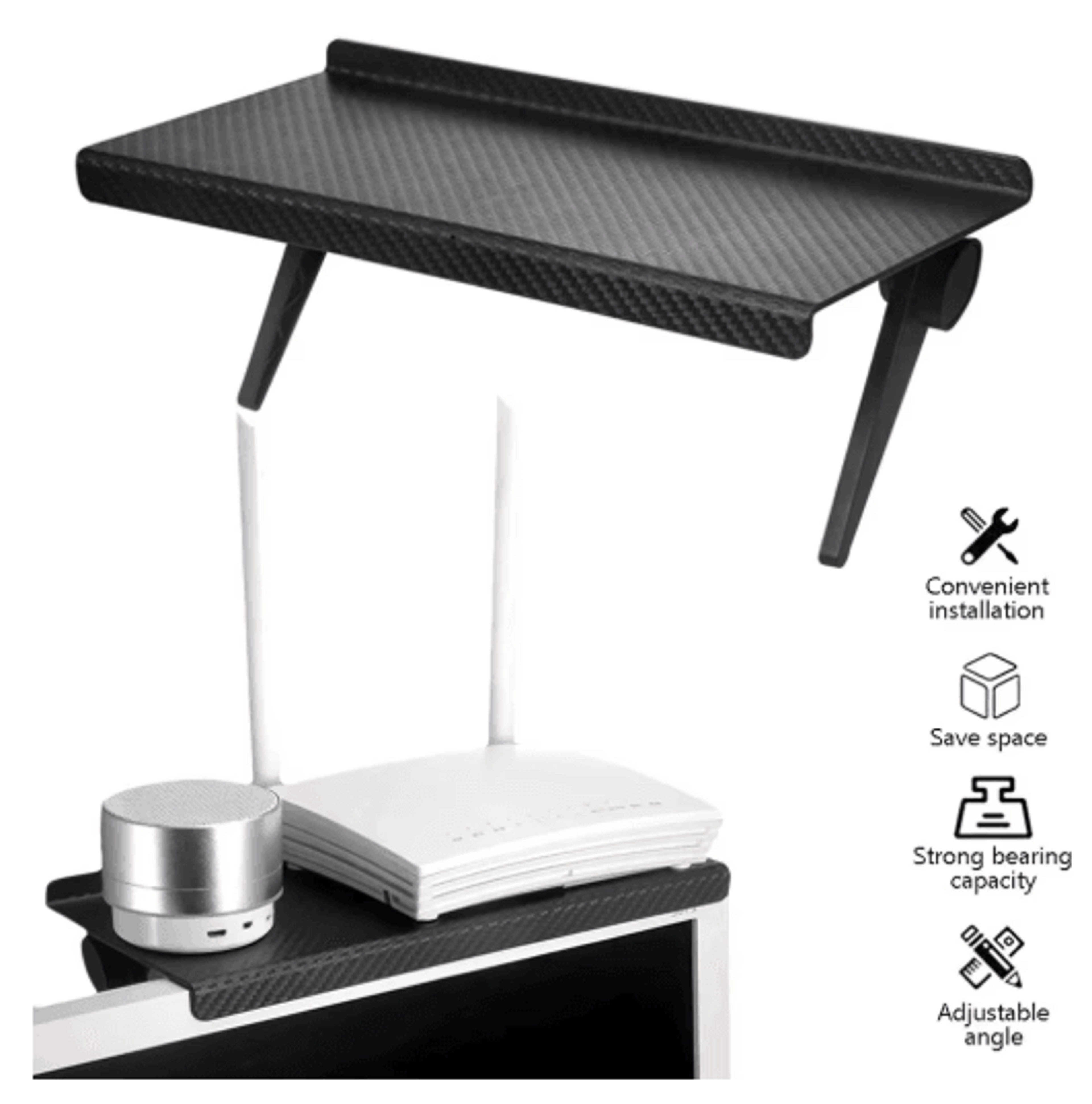 NoDrill Computer  TV Screen Storage Rack  Router  SetTop Box Organizer 5