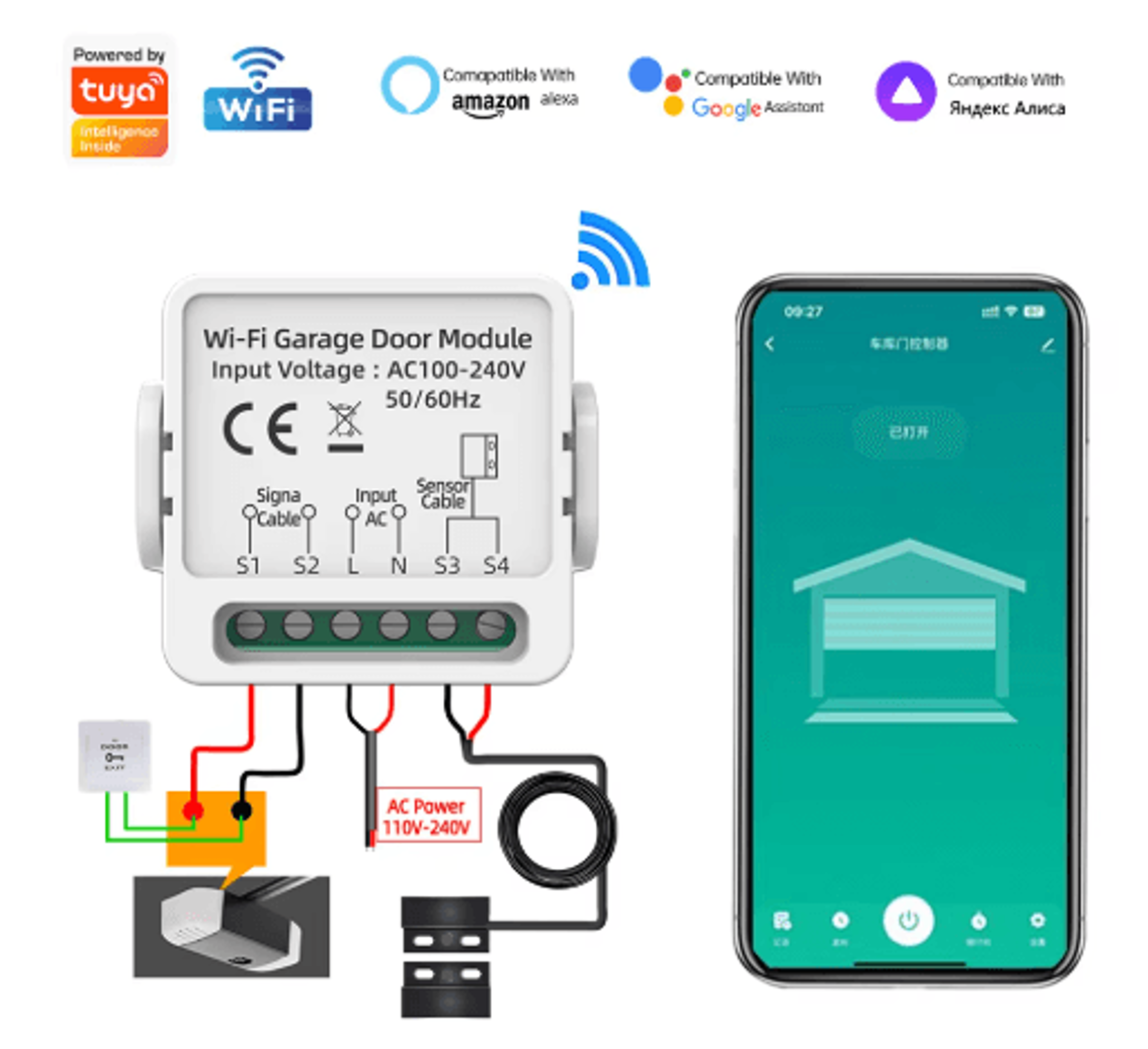WG01 Tuya Smart Life Garage Door Opener  Dry Contact Smart Switch With Voice Control 6