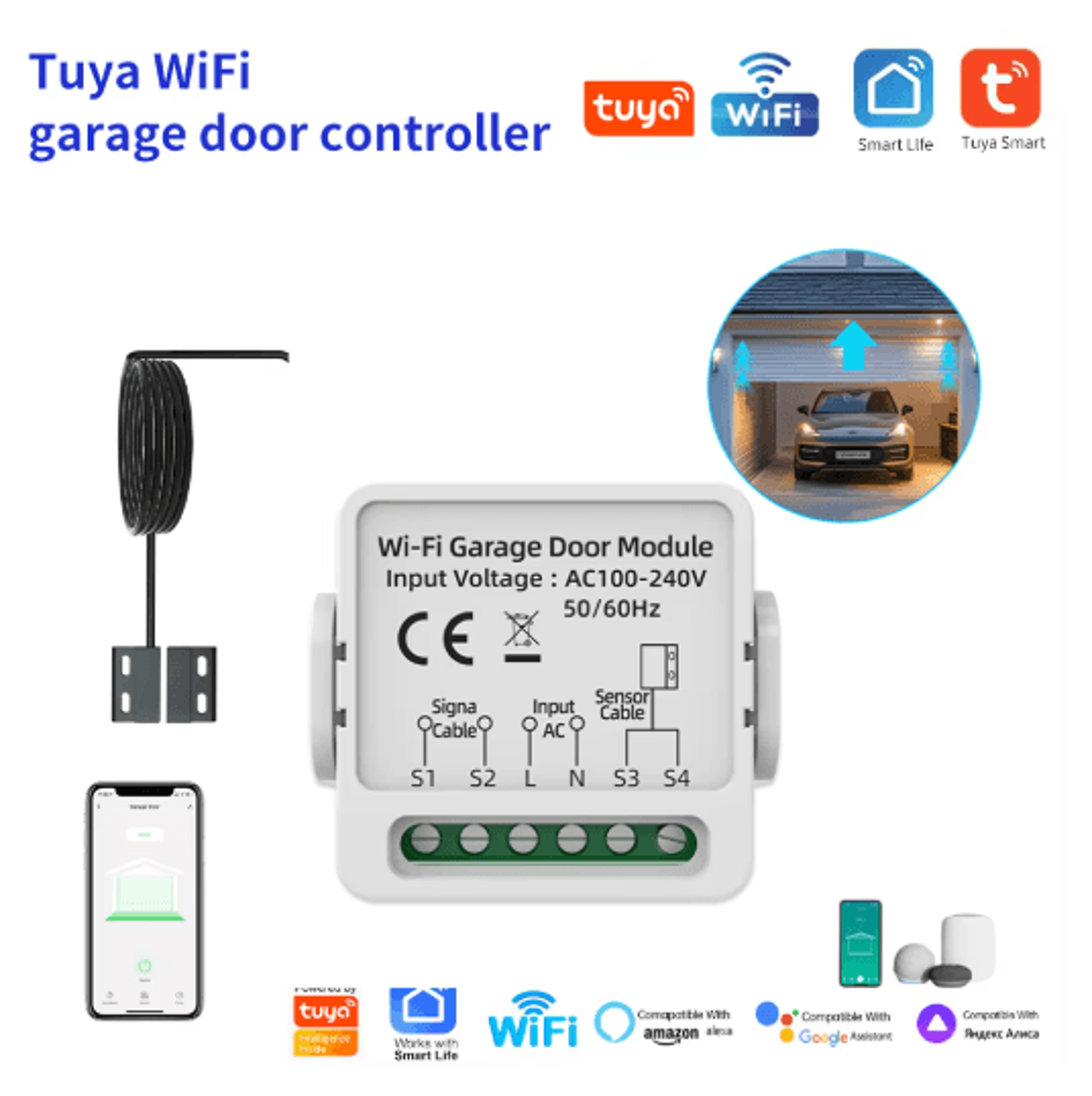 WG01 Tuya Smart Life Garage Door Opener  Dry Contact Smart Switch With Voice Control 0