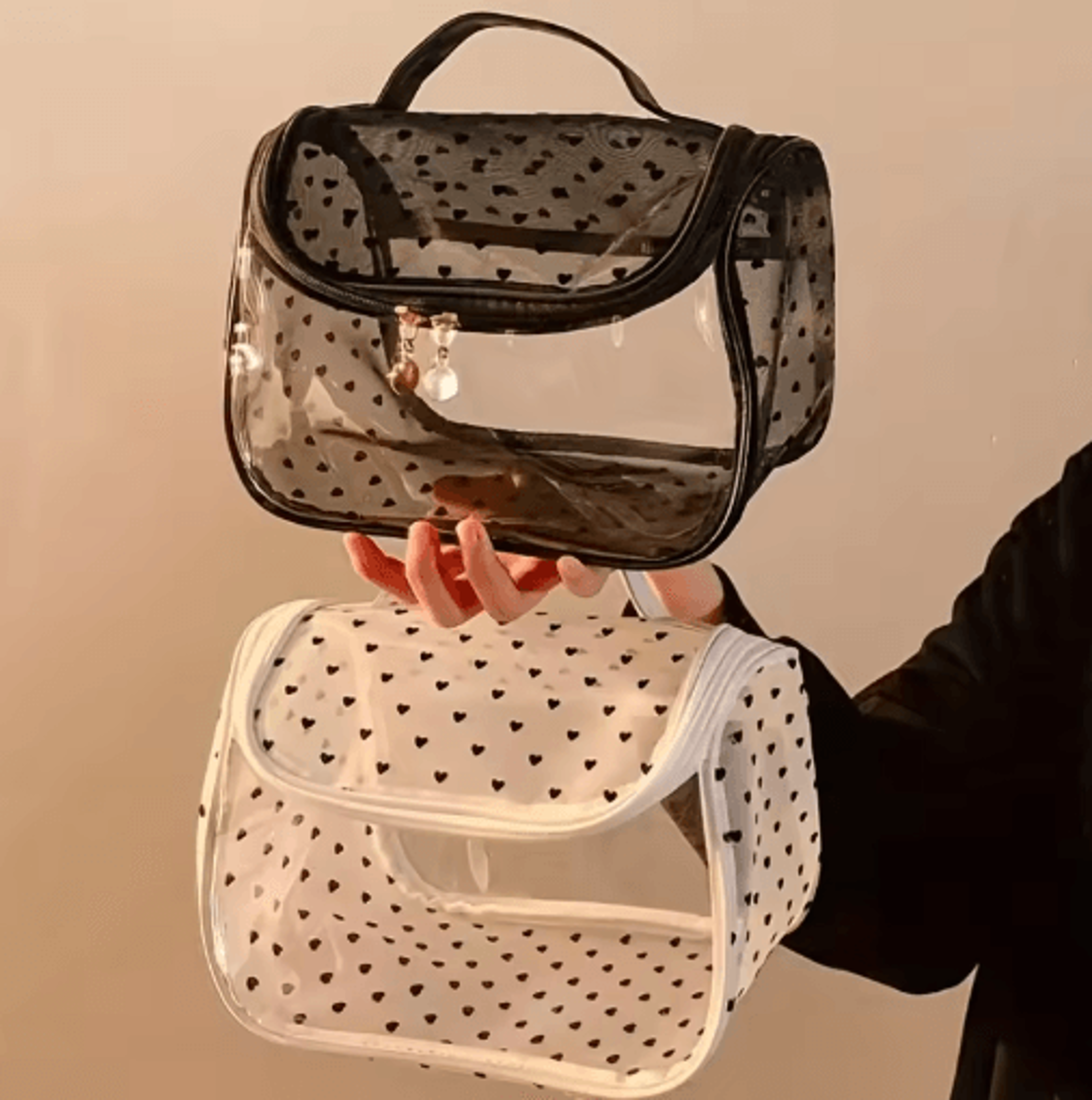 LargeCapacity Heart Mesh Makeup Bag  Frosted Transparent Cosmetic Travel Pouch 5