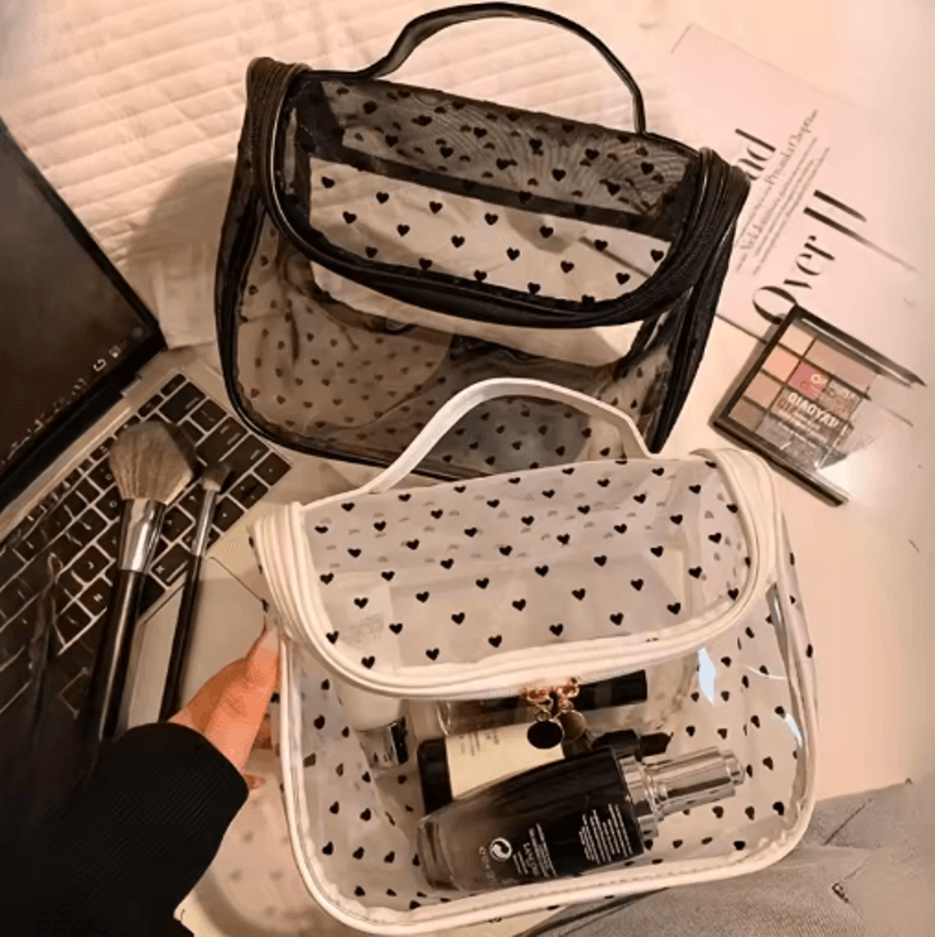 LargeCapacity Heart Mesh Makeup Bag  Frosted Transparent Cosmetic Travel Pouch 8