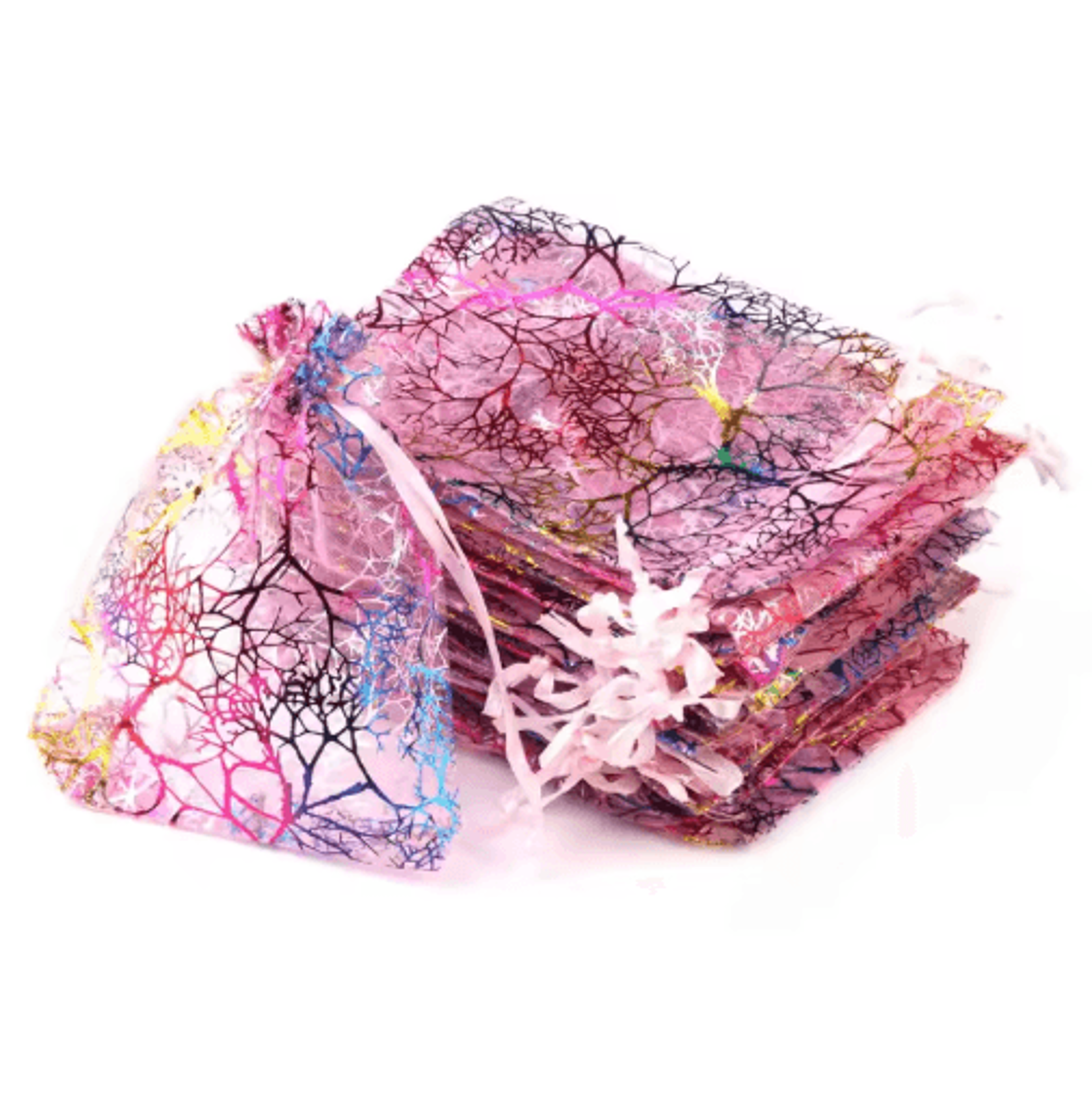 Organza Gift Bags With Drawstring  Colorful Tree Print Jewelry  Party Packaging 100pcs 3