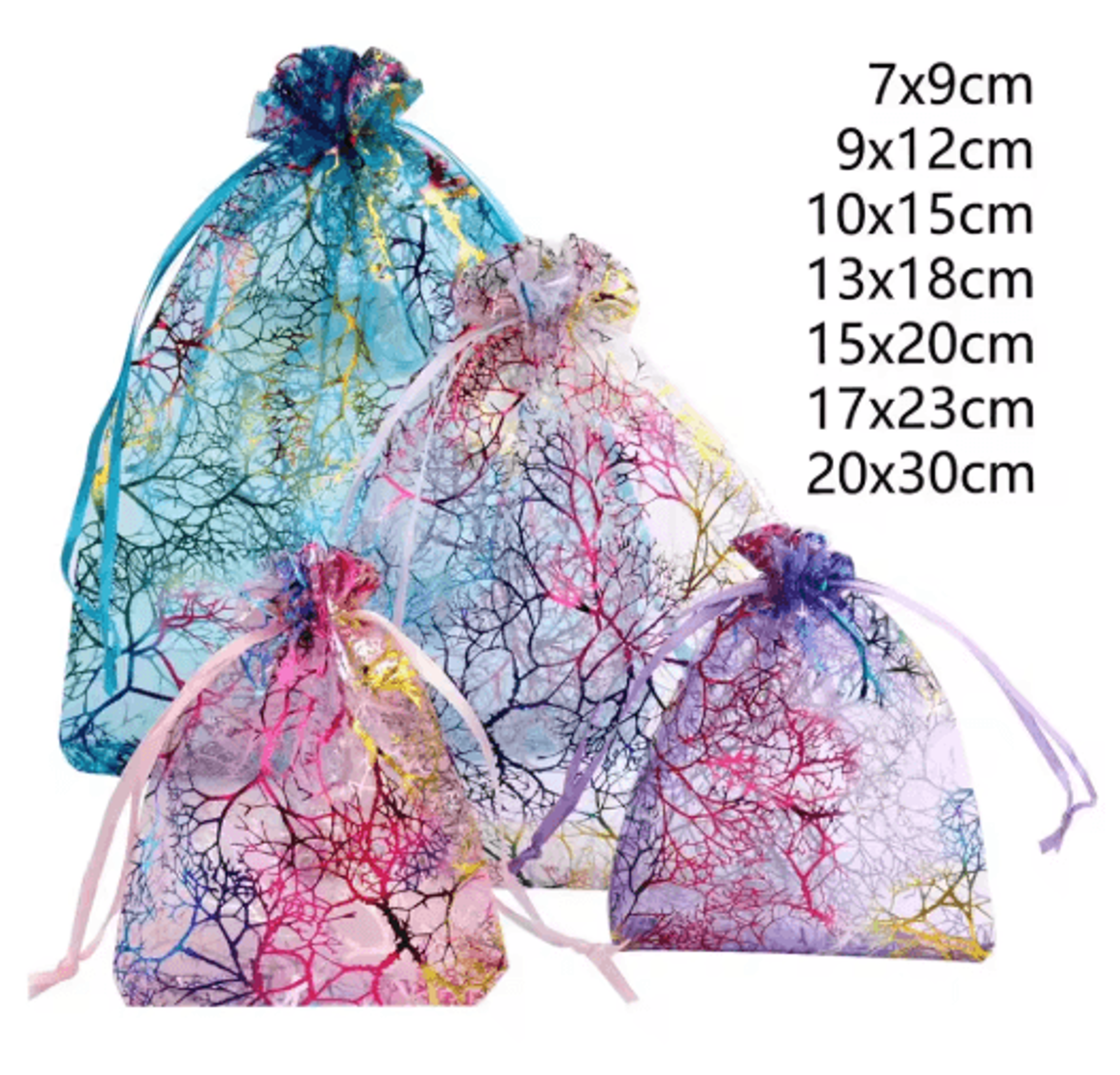 Organza Gift Bags With Drawstring  Colorful Tree Print Jewelry  Party Packaging 100pcs 6