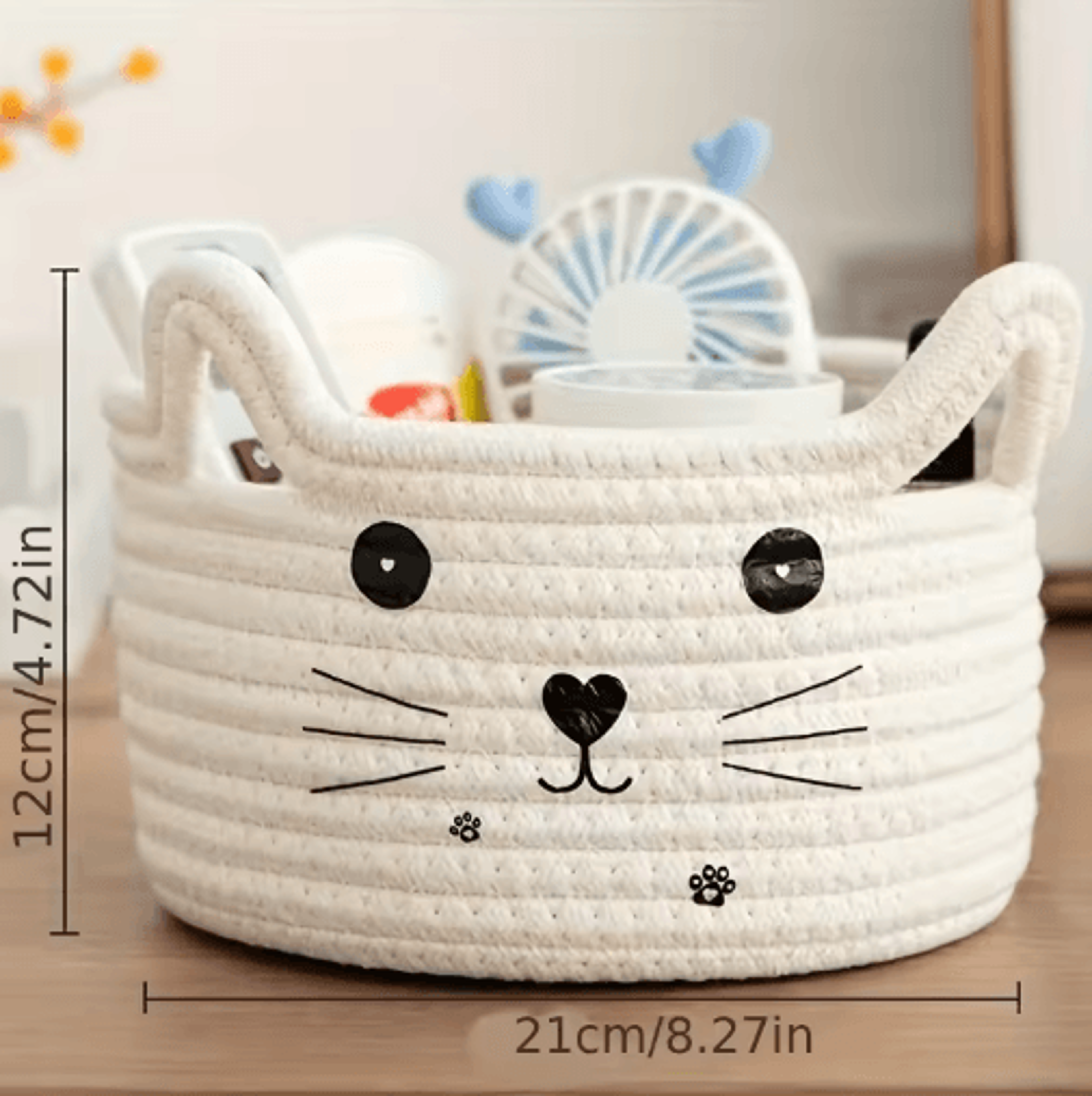 Cat Face Woven Cotton Storage Basket  Cute Home Organizer For Toys Clothes  Pet Supplies 7