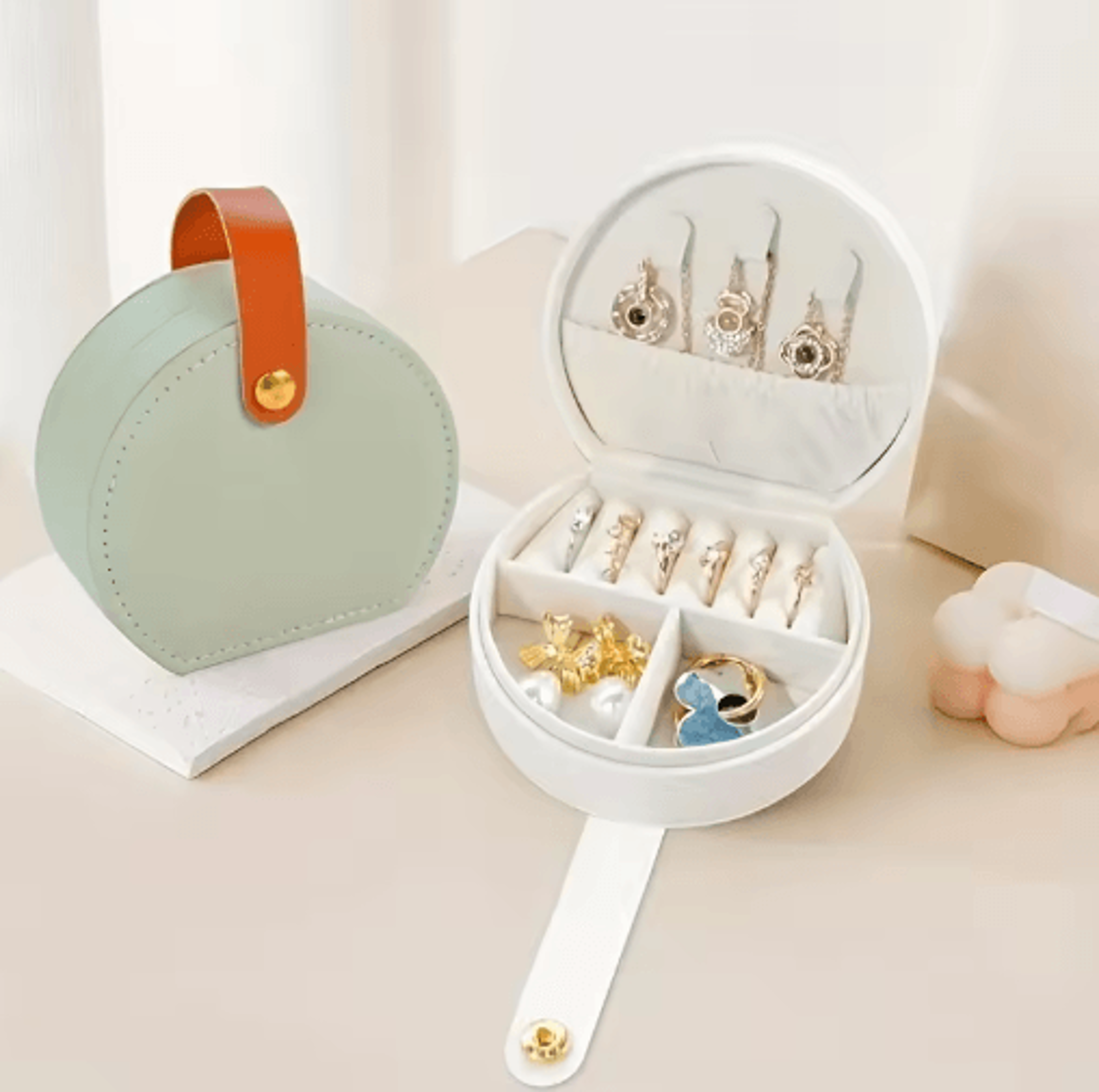 Semicircle Portable Jewelry Box  Mini Travel Jewelry Case Organizer 6