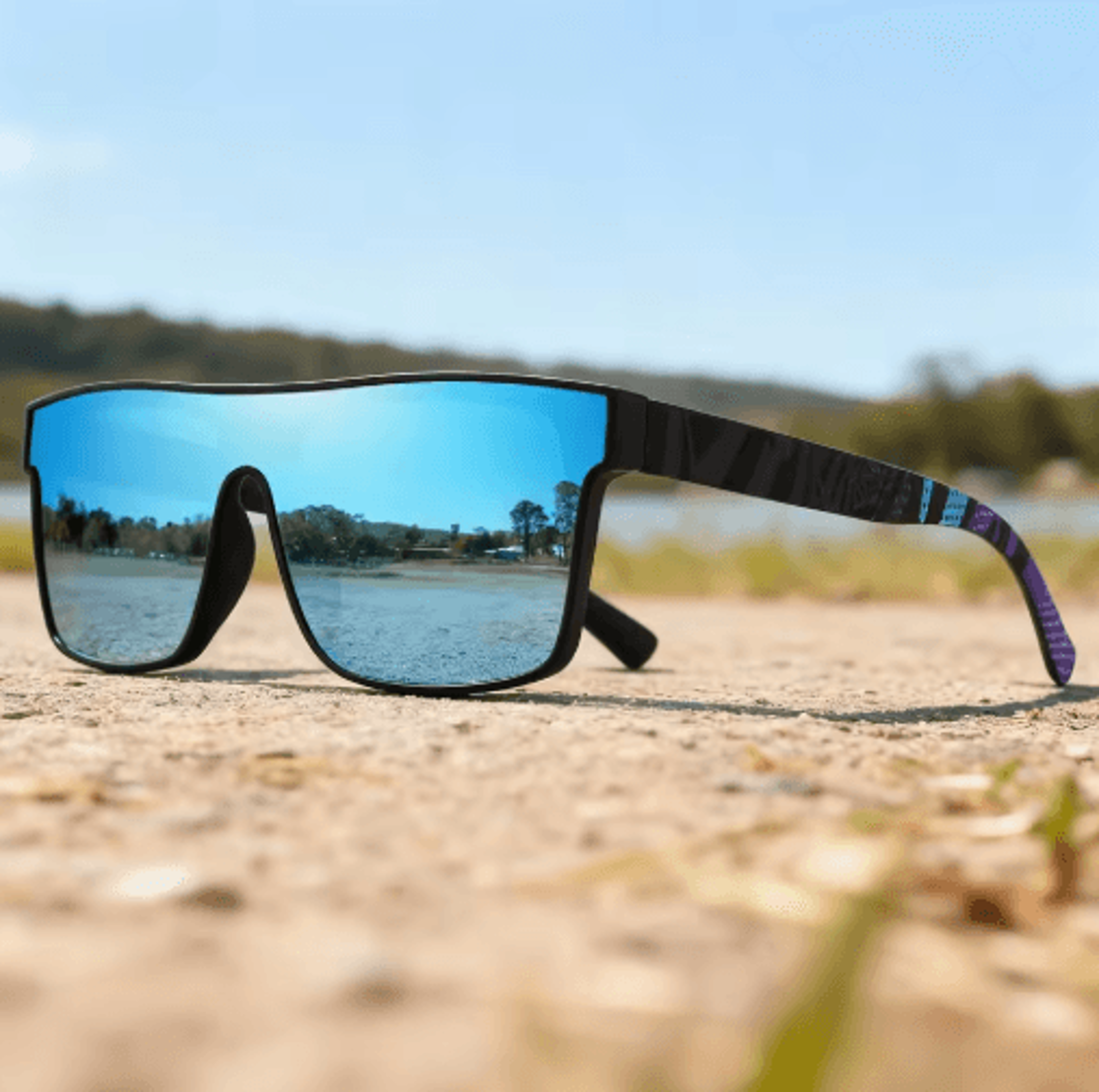 Colorful Square Sports Sunglasses  OnePiece UV400 Lens With Patterned Temples 9