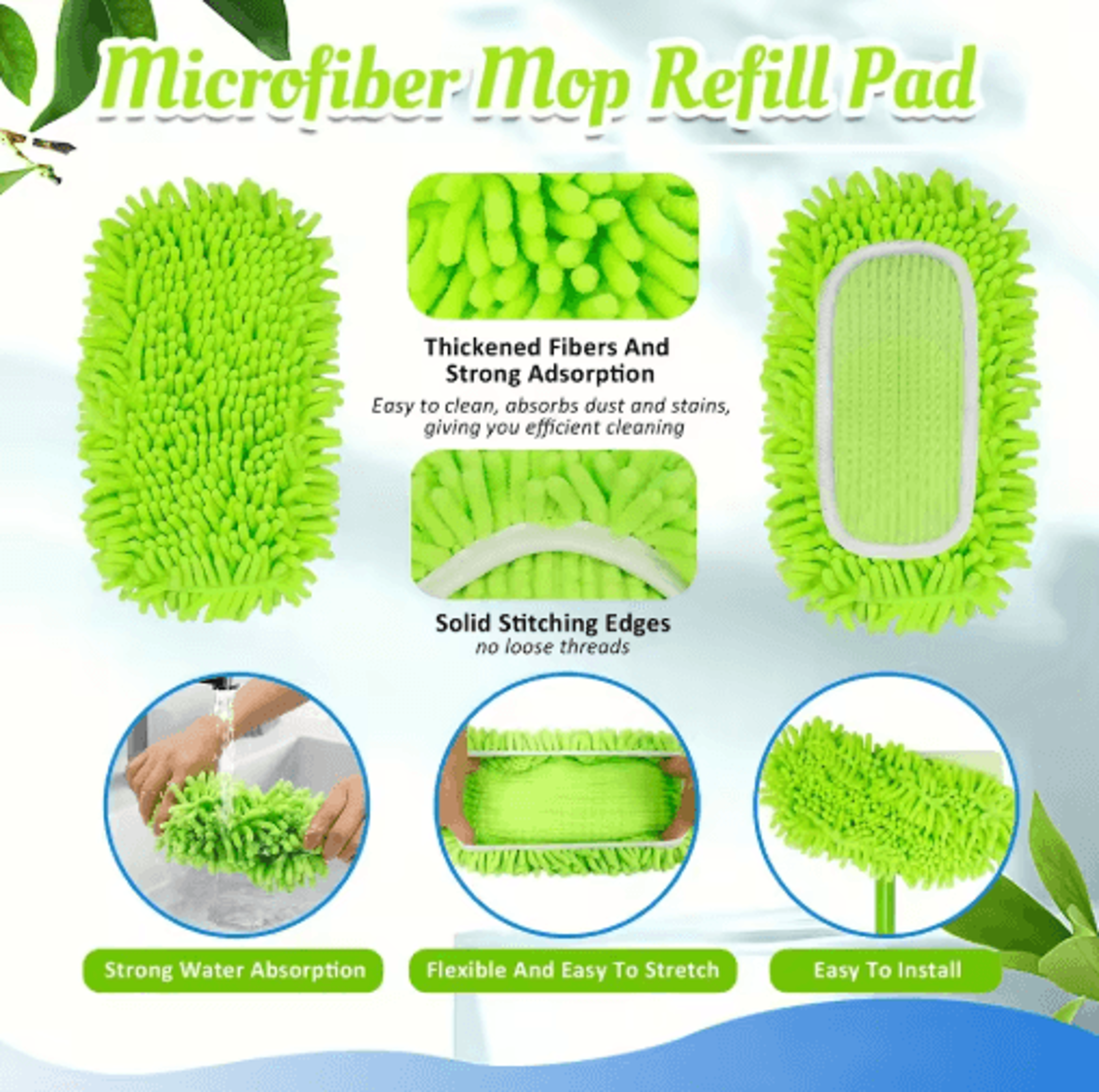 Reusable Chenille Mop Cloth Covers 4Pack  Soft  Highly Absorbent Floor Cleaning Pads 4