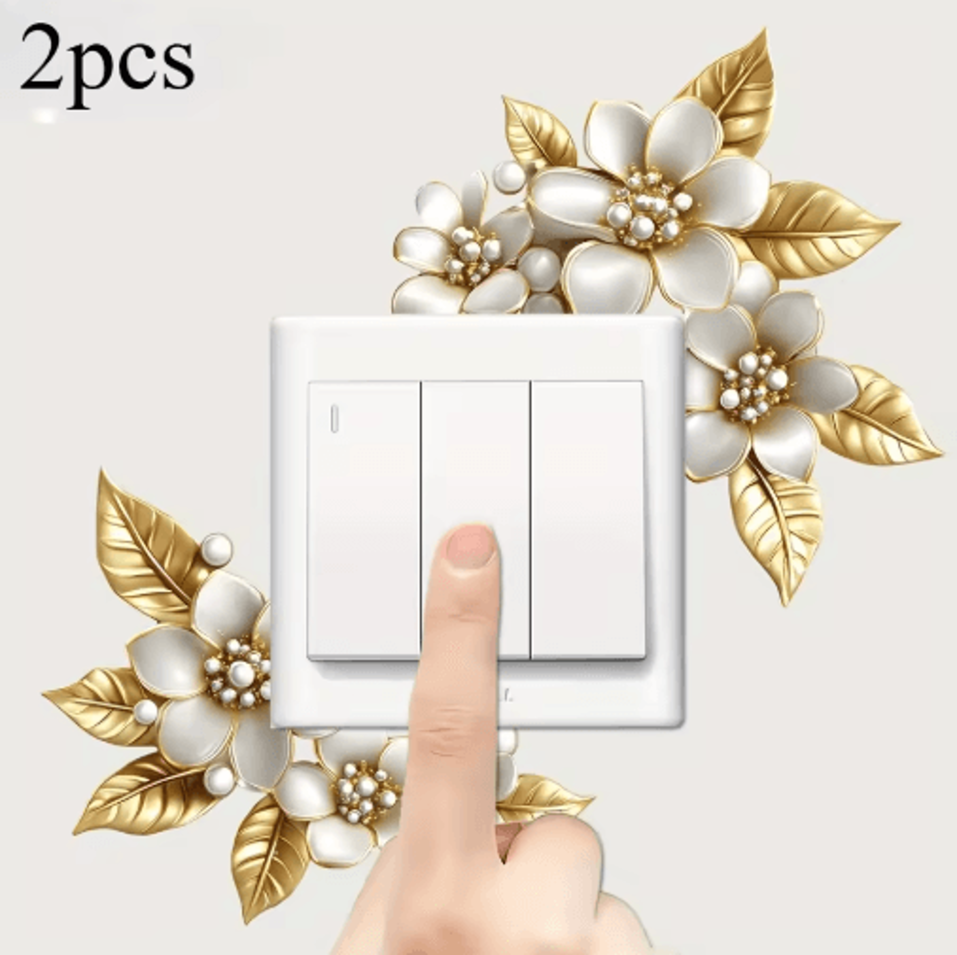 Golden Artificial Flower Switch Sticker  SelfAdhesive Wall Decor Accent 1pc  2pcs 1