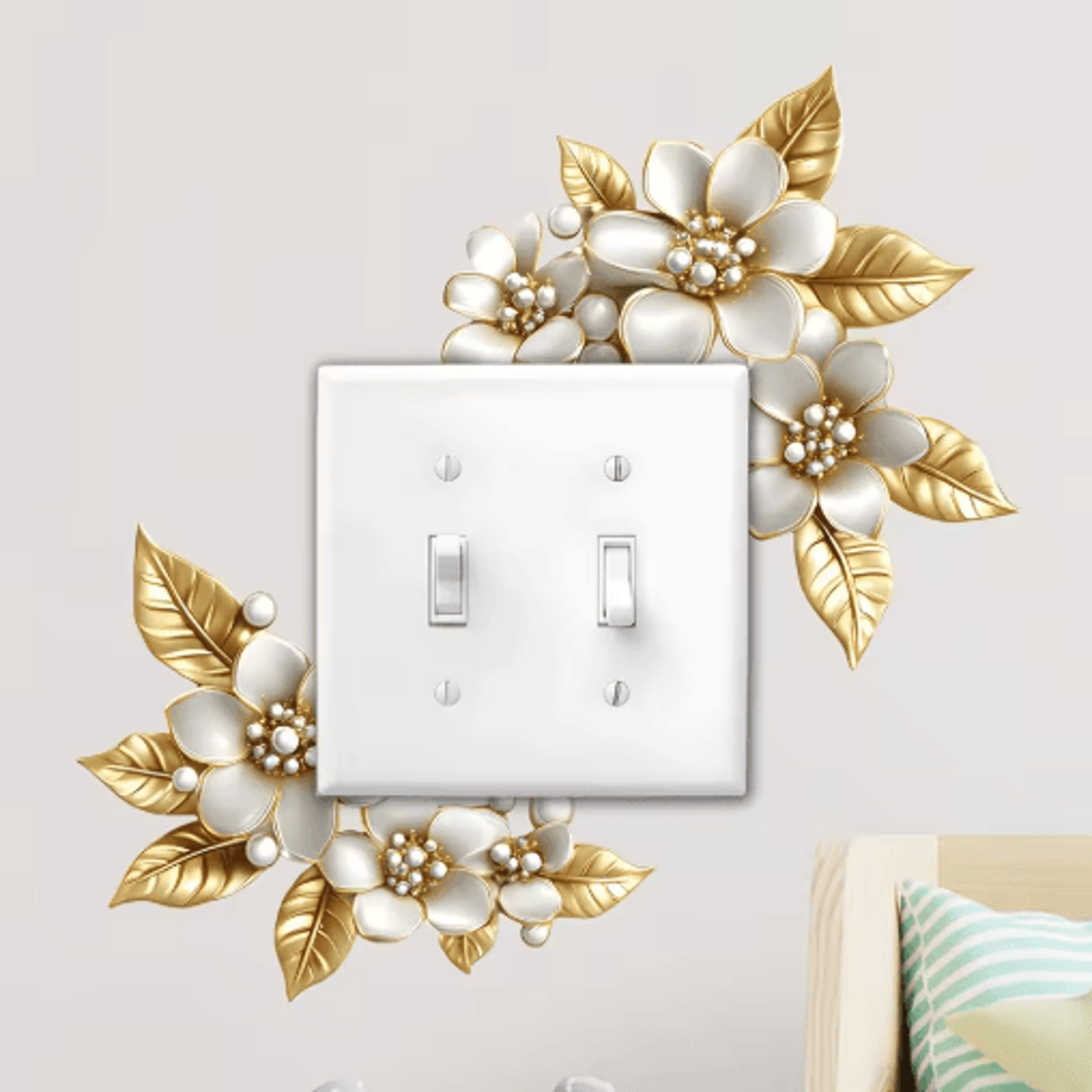 Golden Artificial Flower Switch Sticker  SelfAdhesive Wall Decor Accent 1pc  2pcs 6