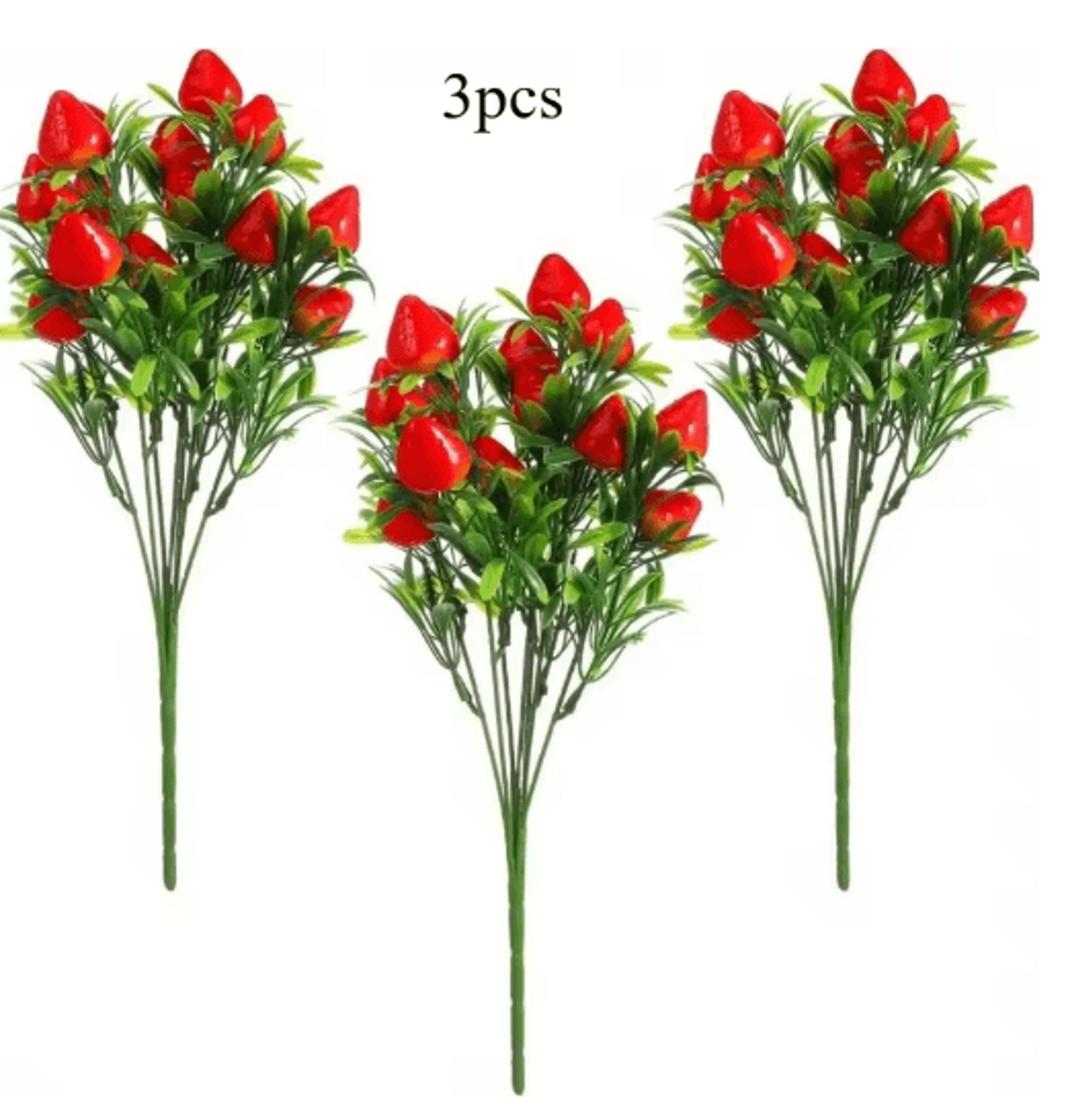 Artificial Strawberry Plant Branches 3 Pack Long Stem Fake Fruit Decor For Home And Seasonal Stylin 1