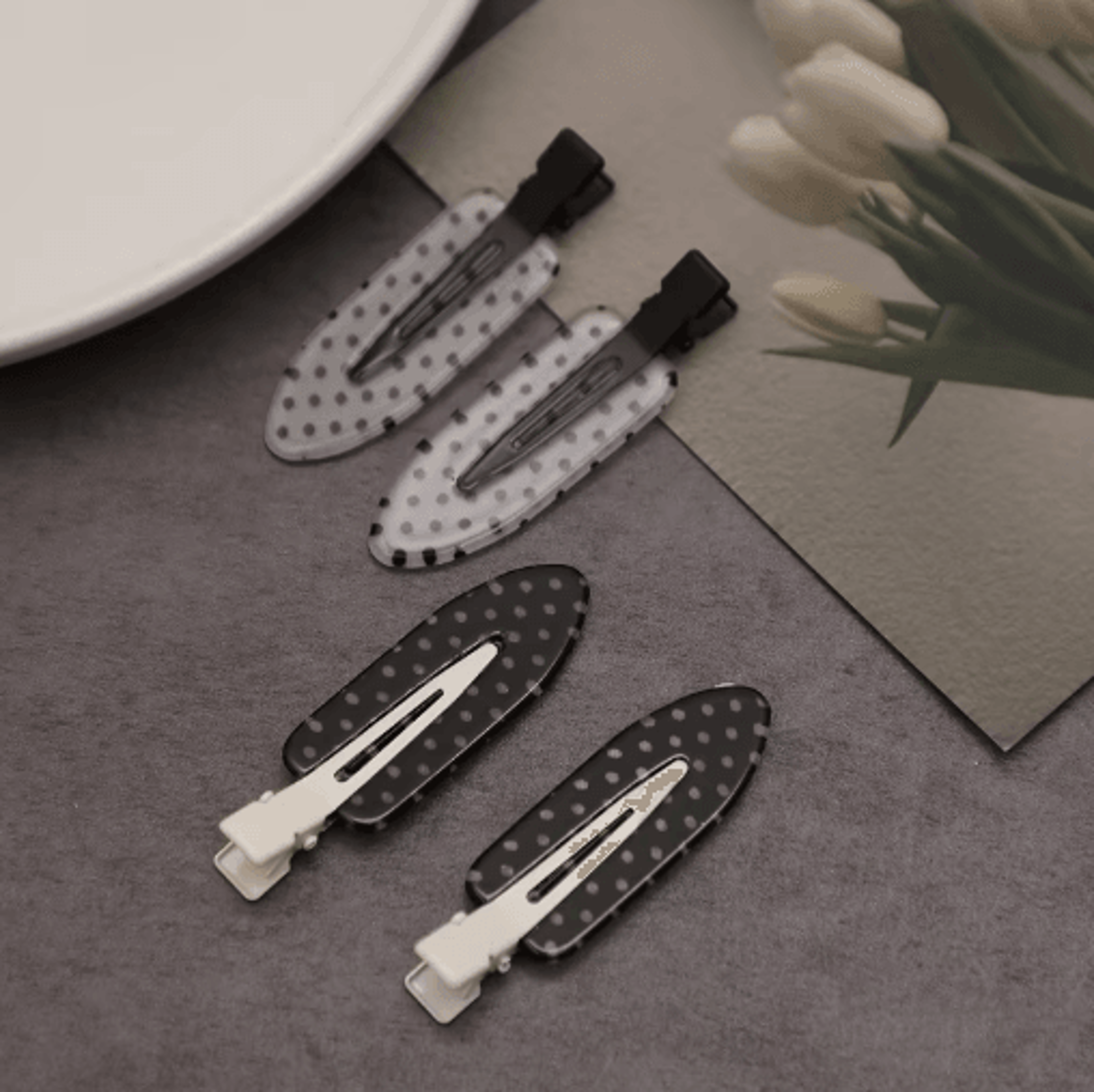 Black  White Polka Dot Acrylic Hair Clips  Minimalist Secure Hold Hair Styling Accessories 3