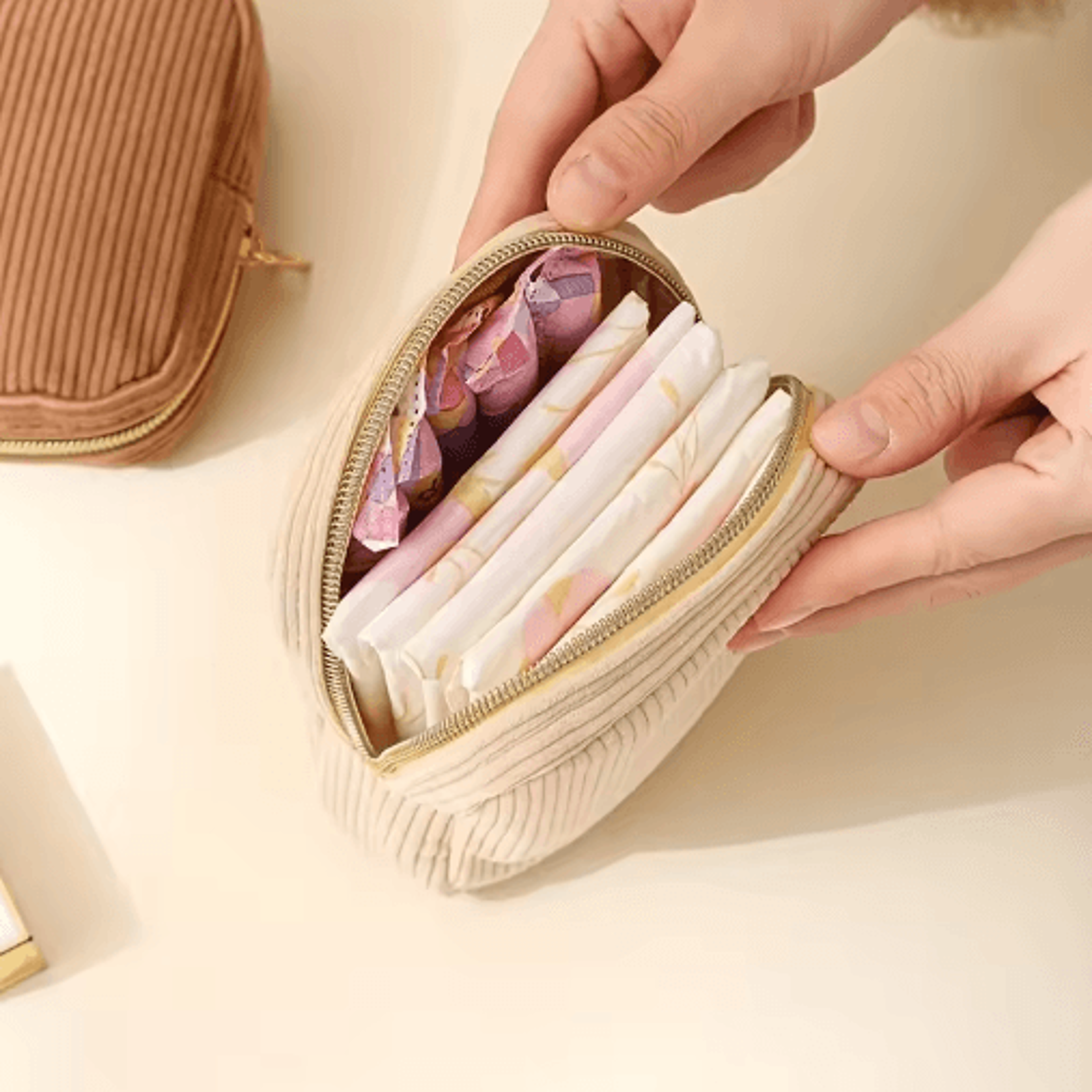 Corduroy Makeup Bag  Large Capacity Cosmetic  Toiletry Organizer For Travel And Daily Use 8
