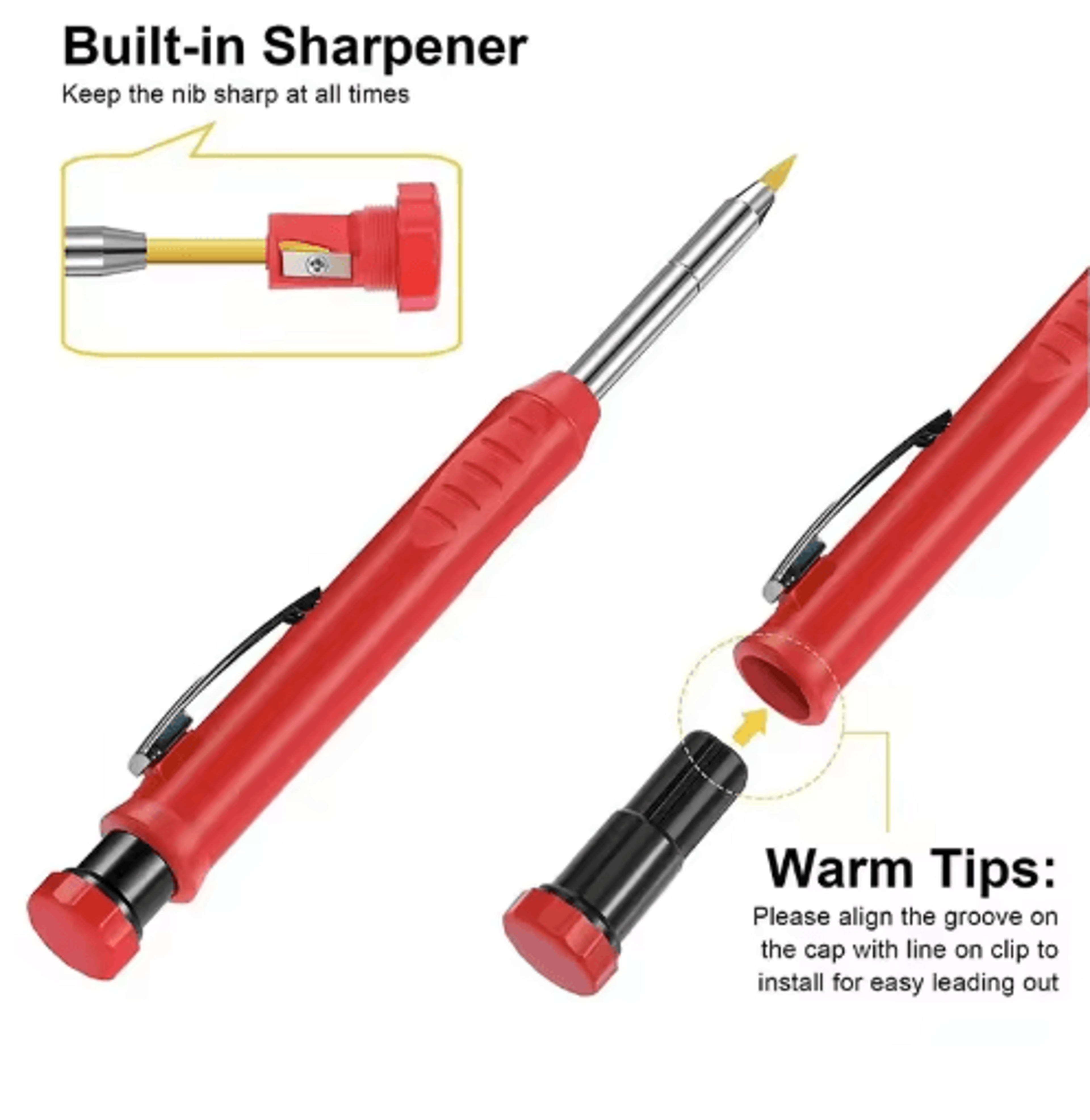 28mm Carpenter Mechanical Pencil Set  Long Head Marking Tool With Sharpener 11