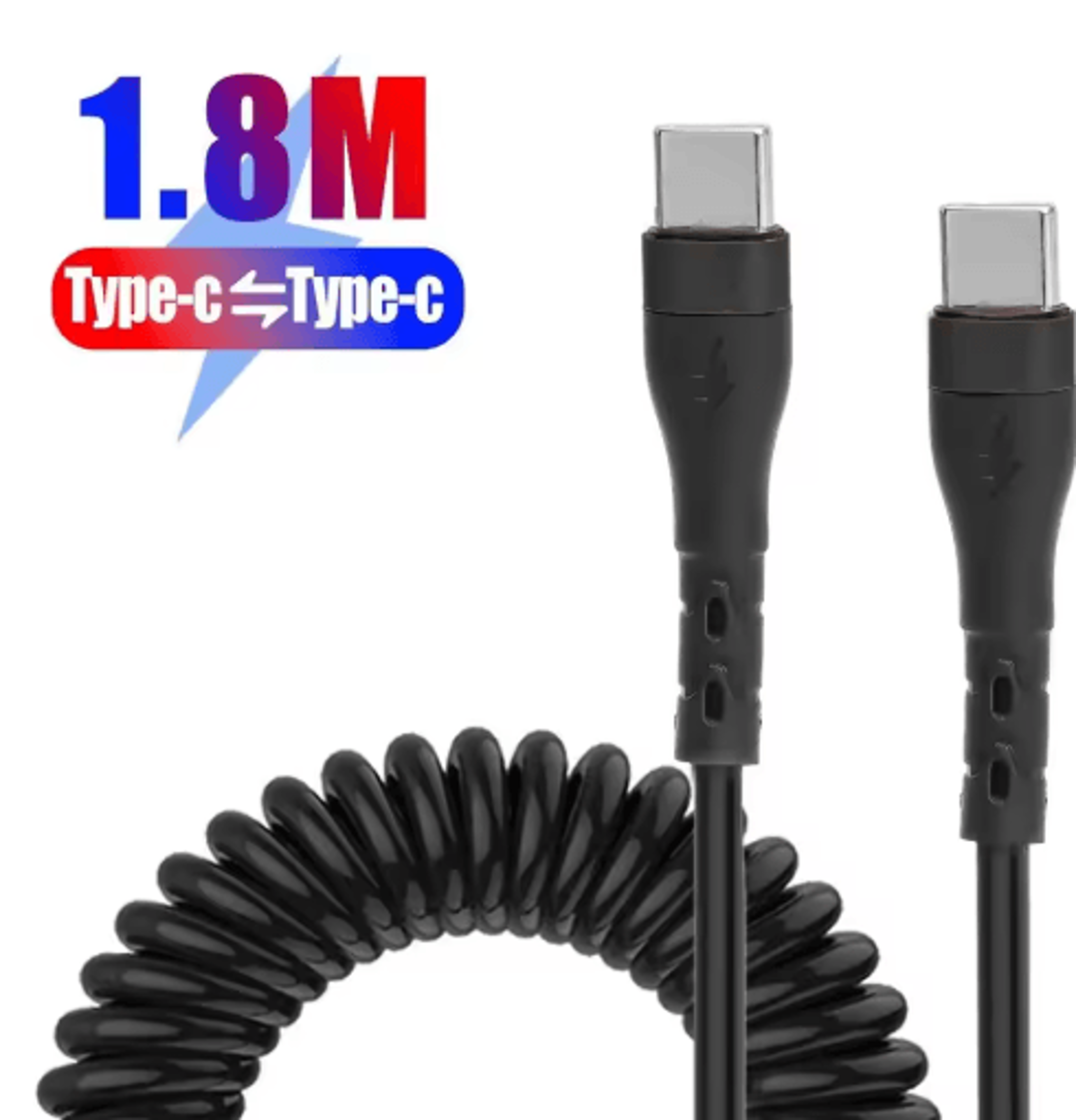 120W USBC To USBC Car Charging Cable  5A Fast Charge Spring Telescopic Cord 4