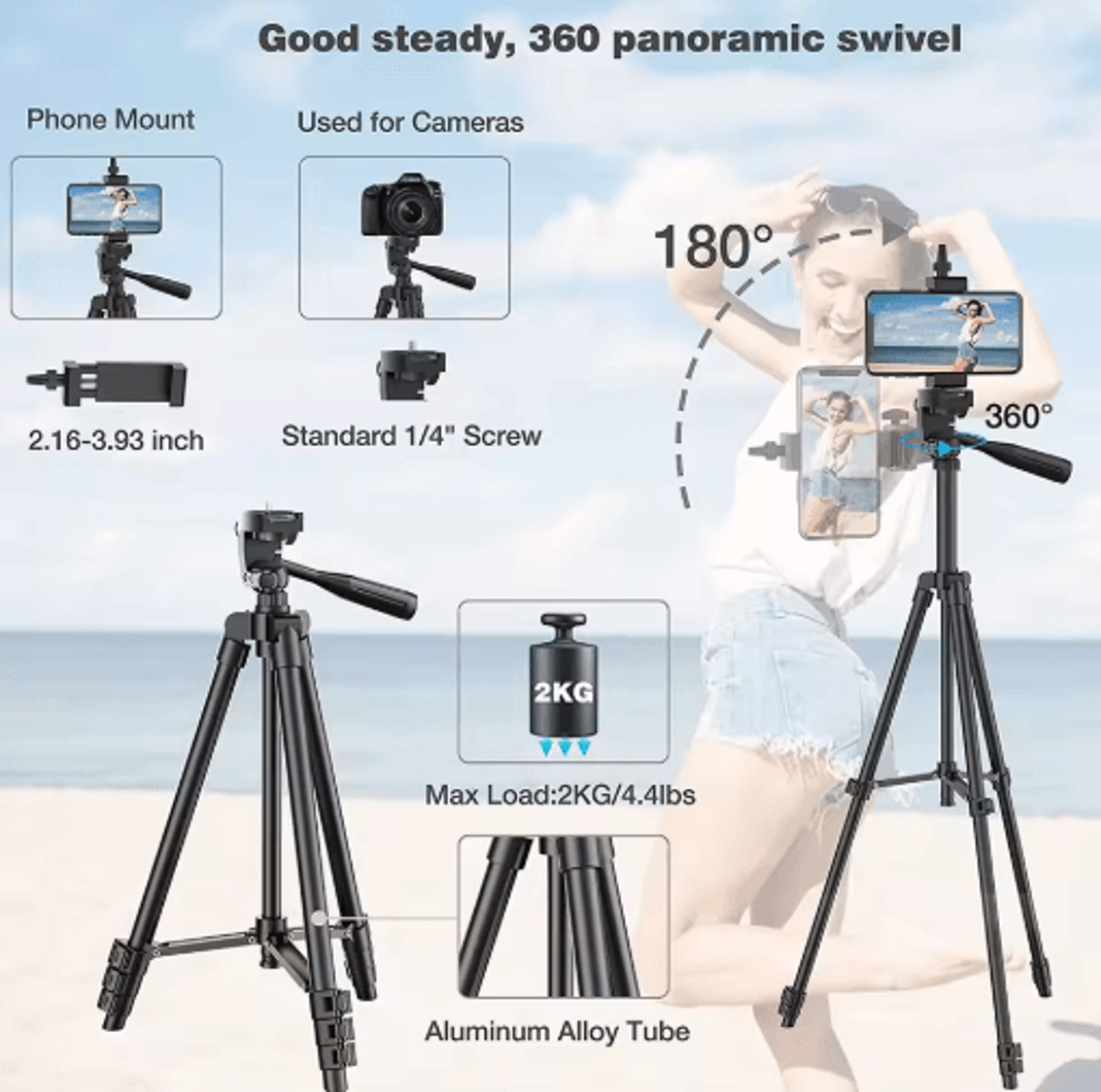 Lightweight Phone Tripod With Bluetooth Remote  Adjustable Camera Stand For Video  Photography 7