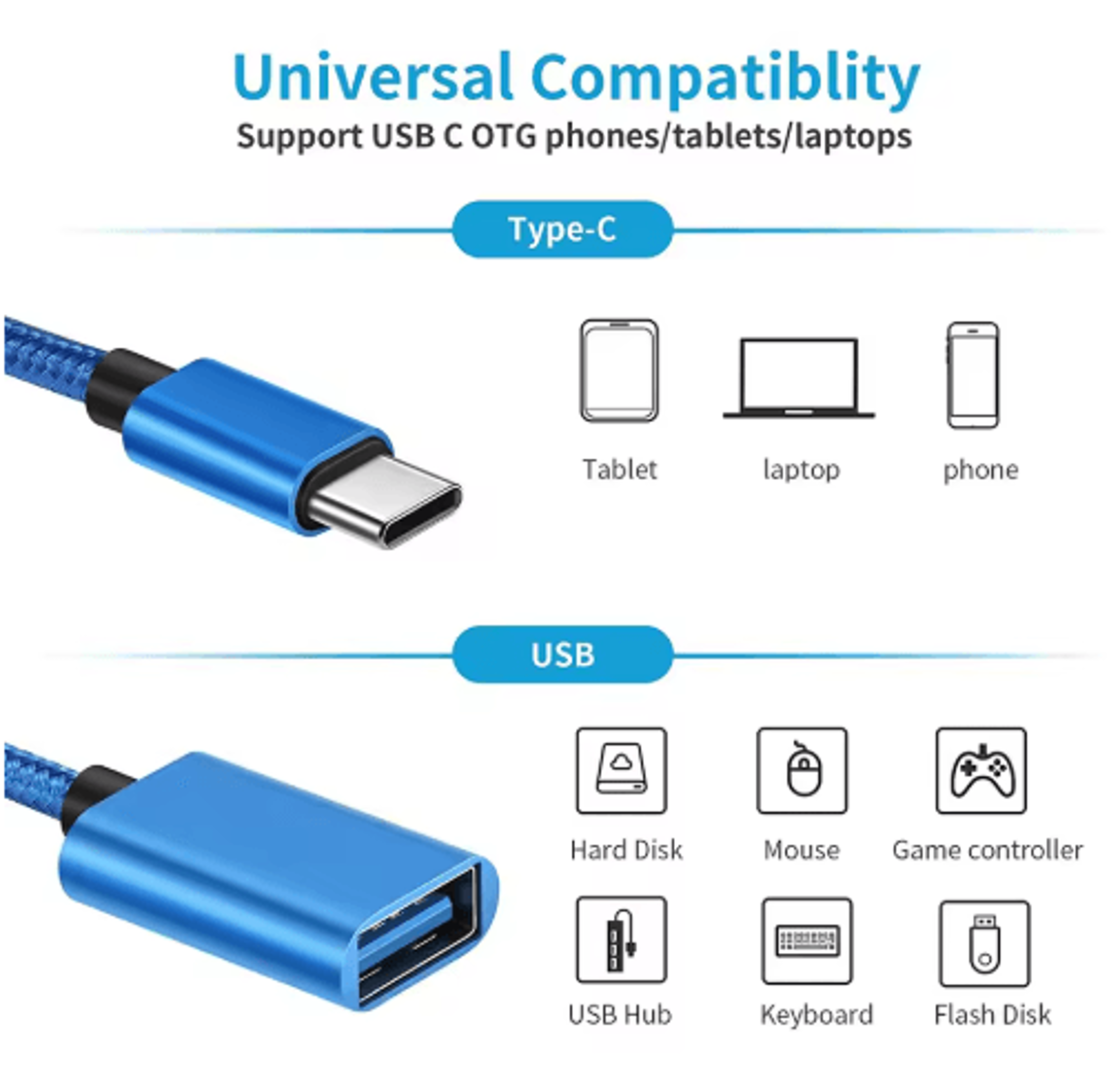 USBC OTG Adapter Cable  TypeC To USB Female Converter For Phones  Laptops 8