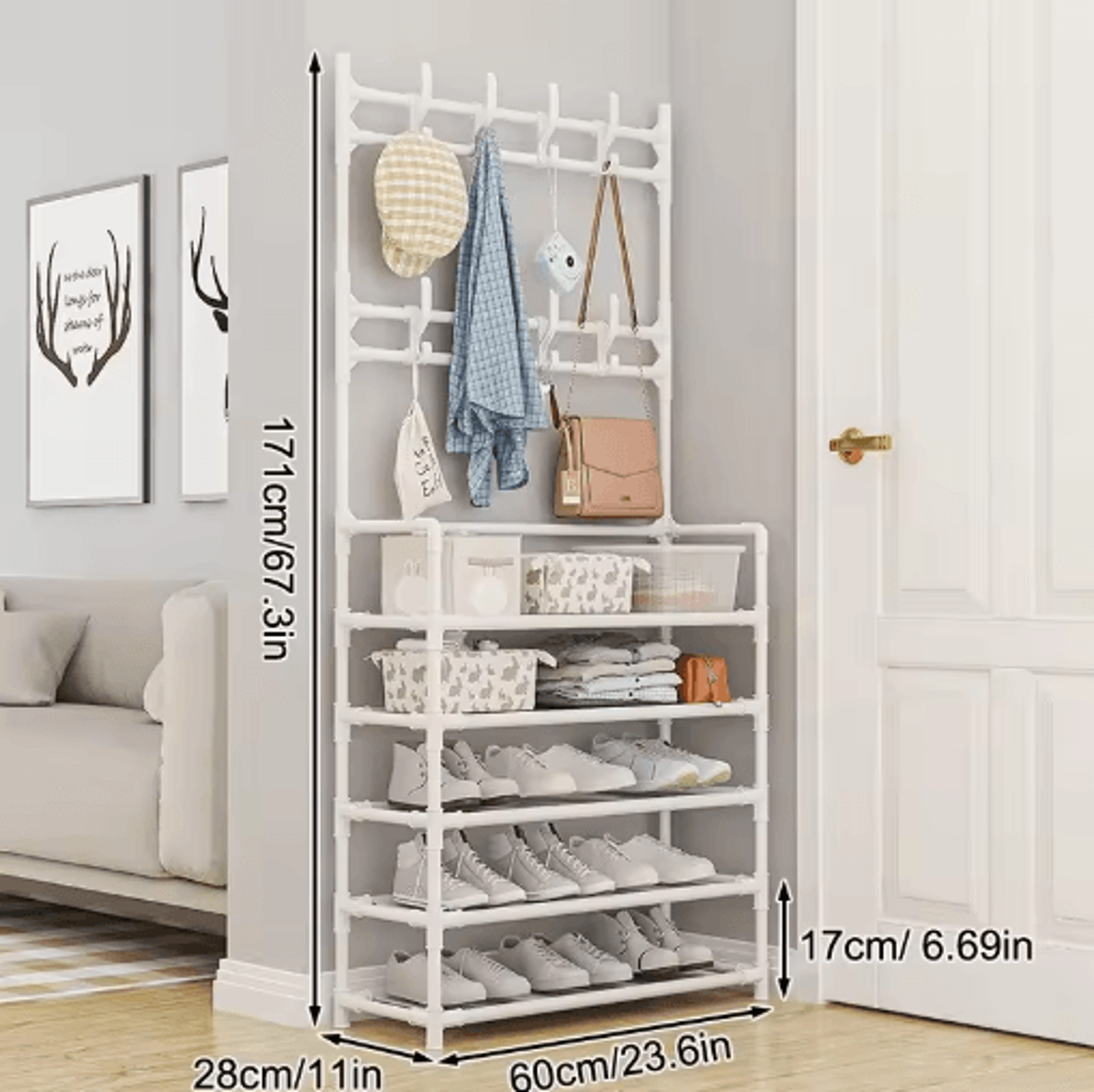 5Layer Multifunctional Shoe  Coat Rack With Integrated Storage 2Piece Set 1