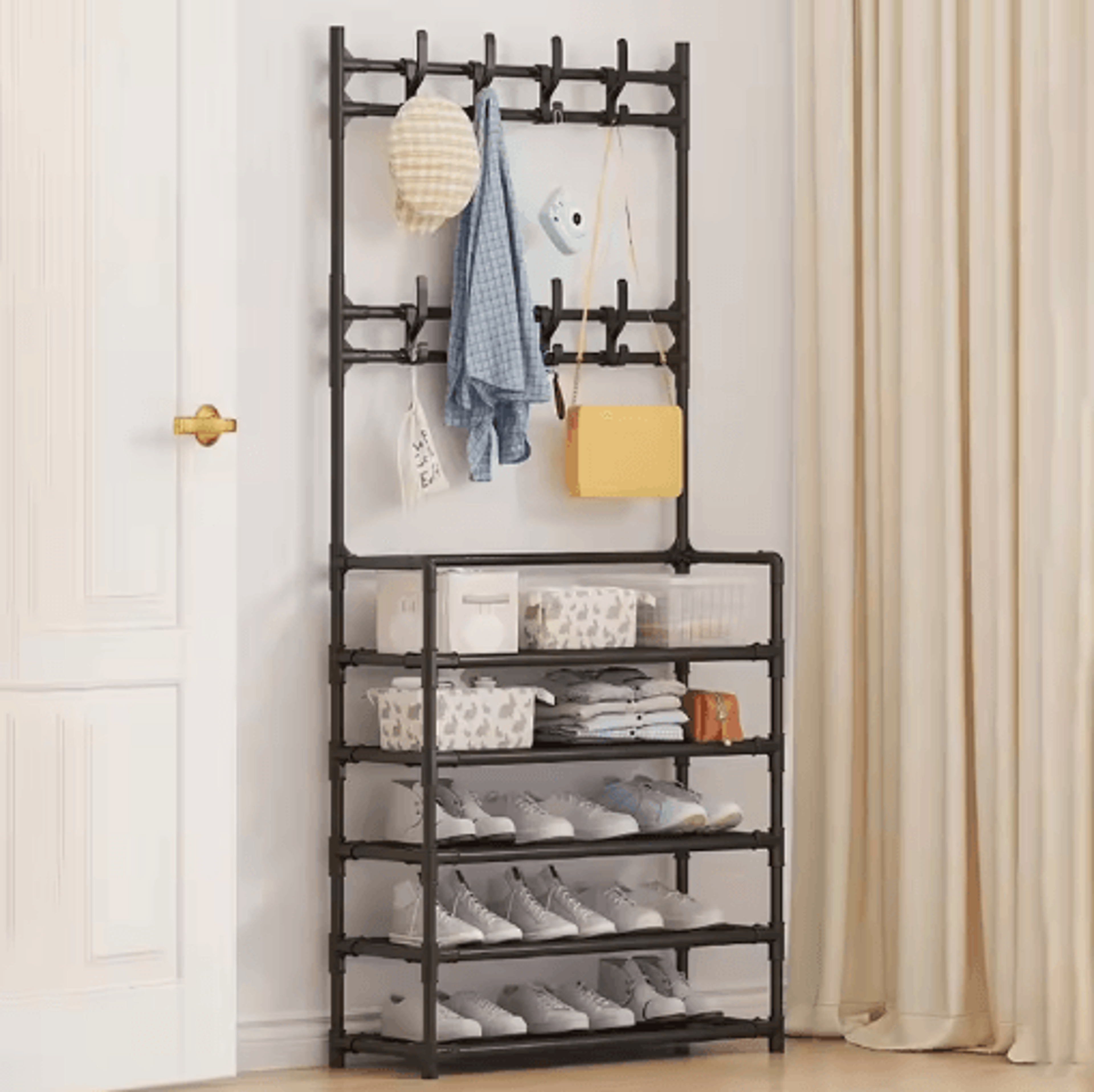5Layer Multifunctional Shoe  Coat Rack With Integrated Storage 2Piece Set 0