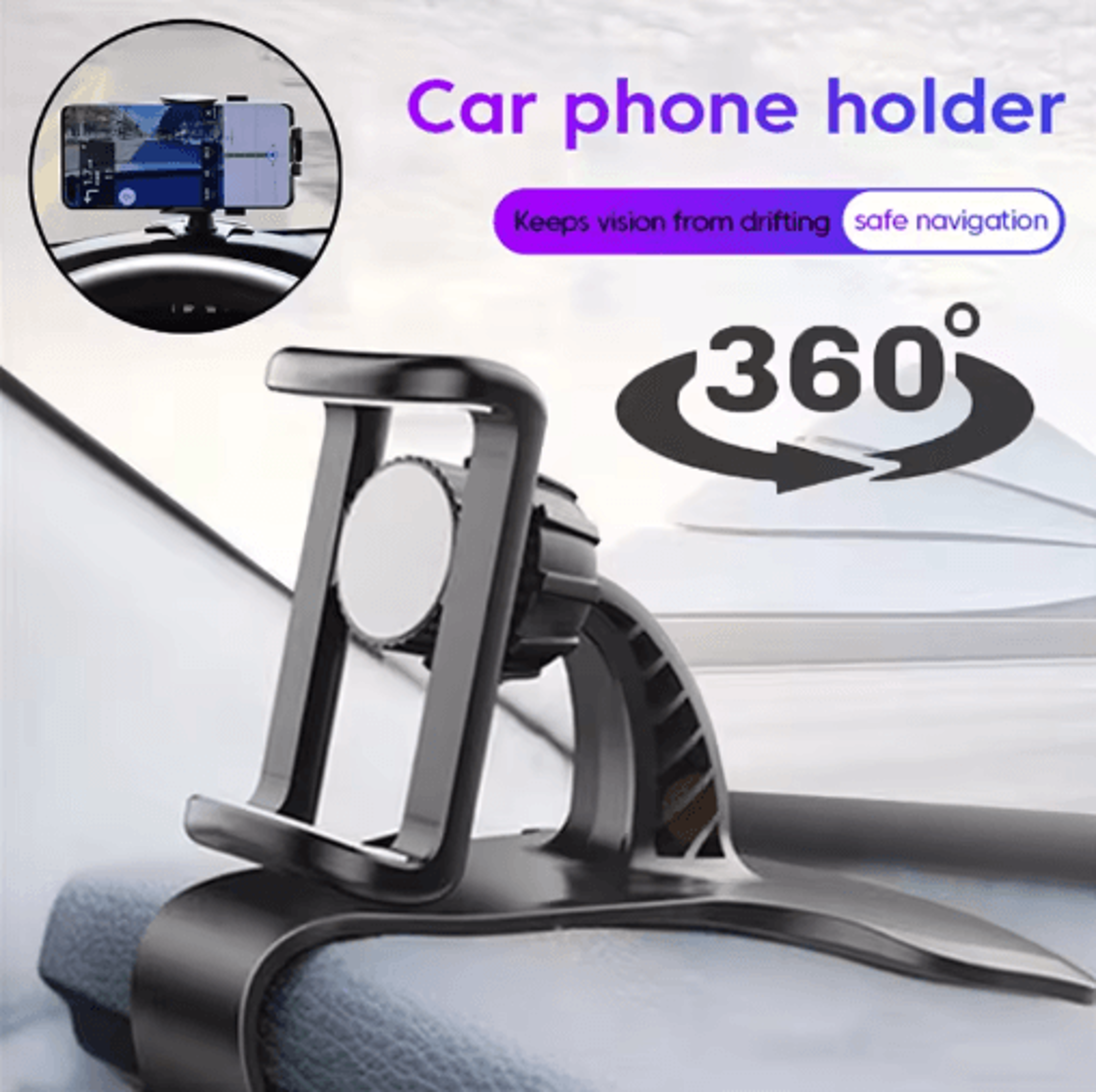 360 Rotating Universal Car Phone Holder  Dashboard Mount Clip For Smartphones 0