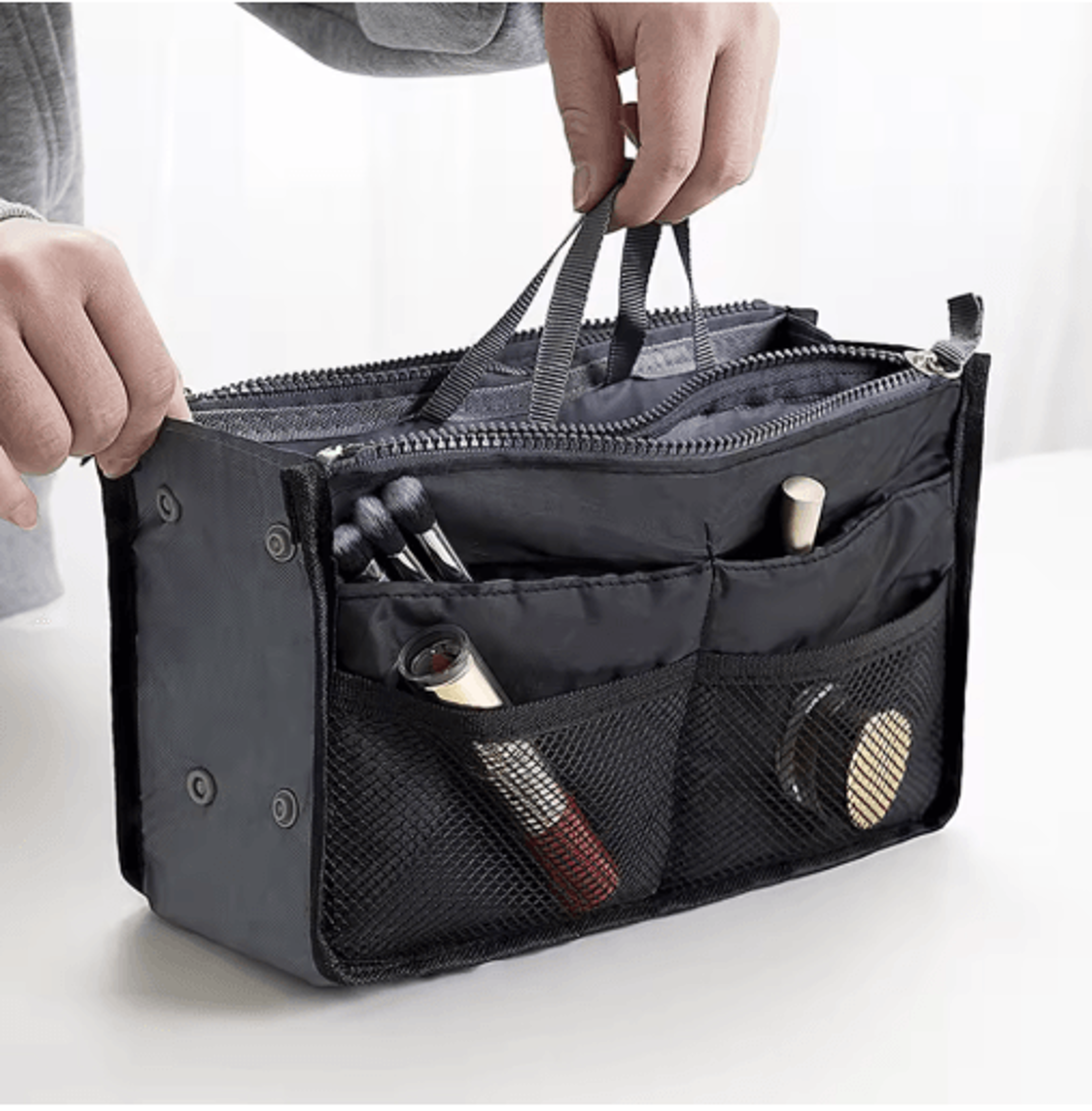 Womens Nylon Cosmetic Organizer Insert Foldable Large Capacity Handbag Liner 3