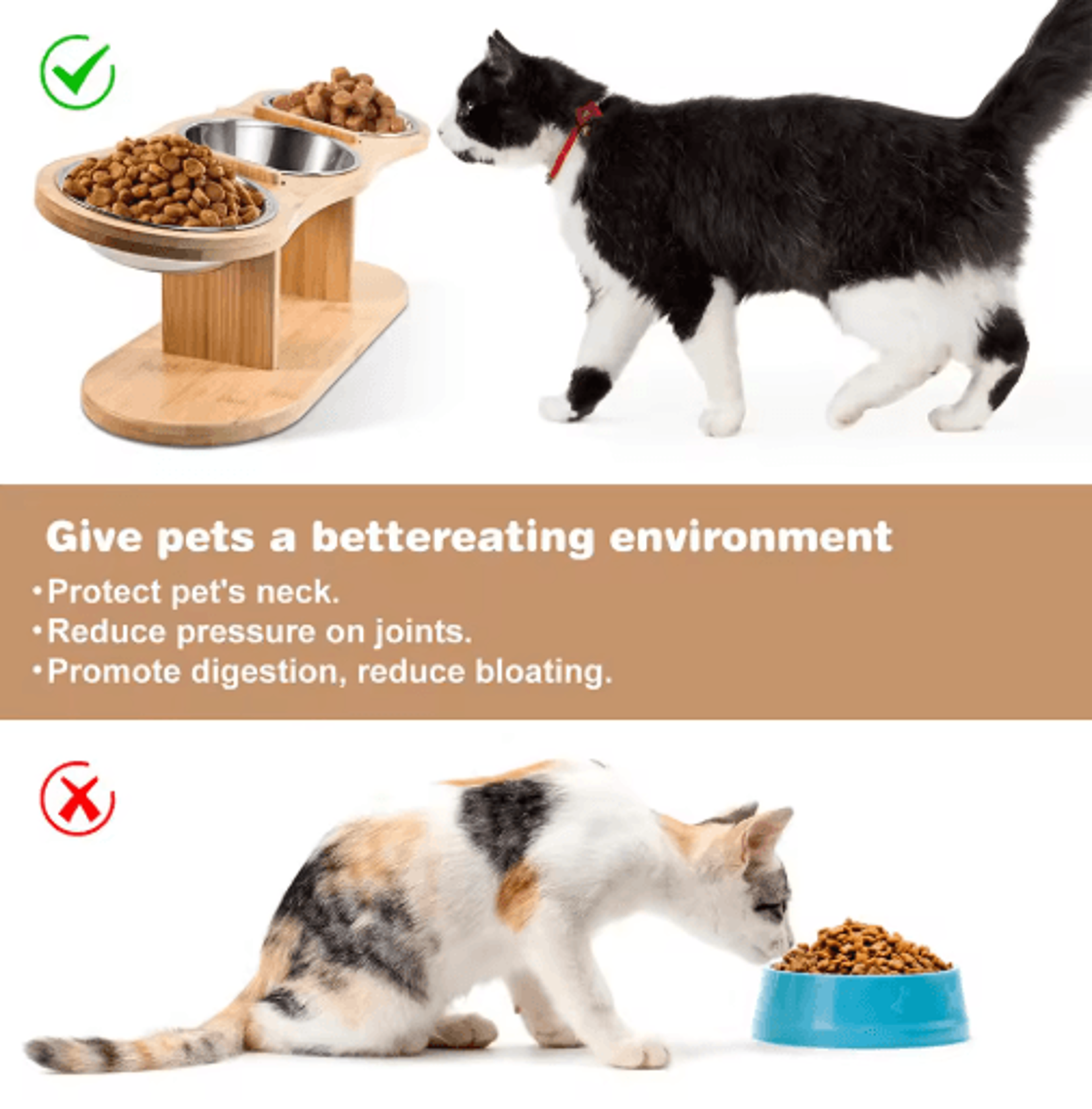 Raised Cat Feeder With 3 Stainless Steel Bowls 15 Ergonomic Wooden Feeding  Watering Station 4