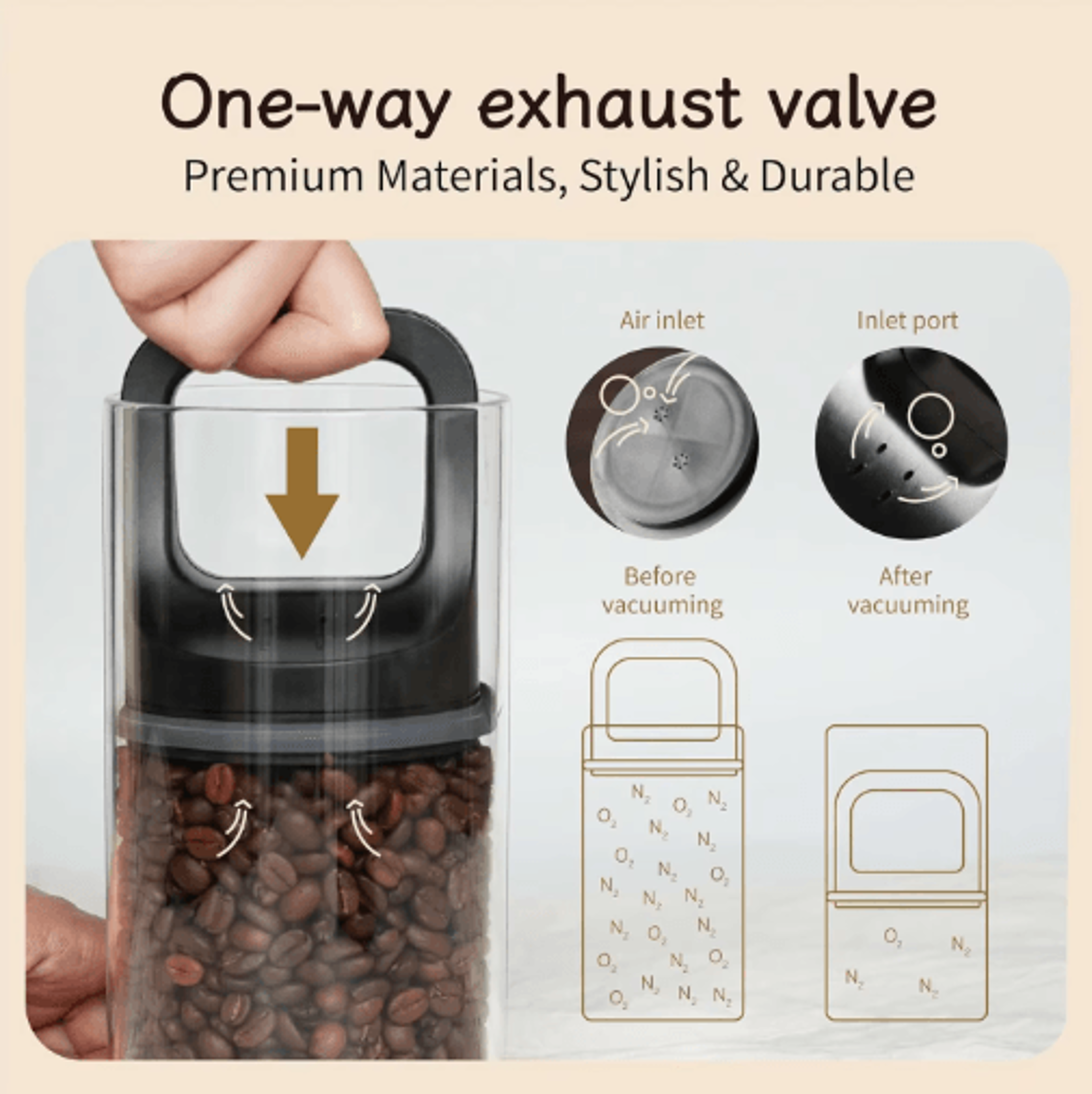 Premium Airtight Coffee Canister With Vacuum Seal FreshnessLock Push Lid Coffee Bean Storage 6