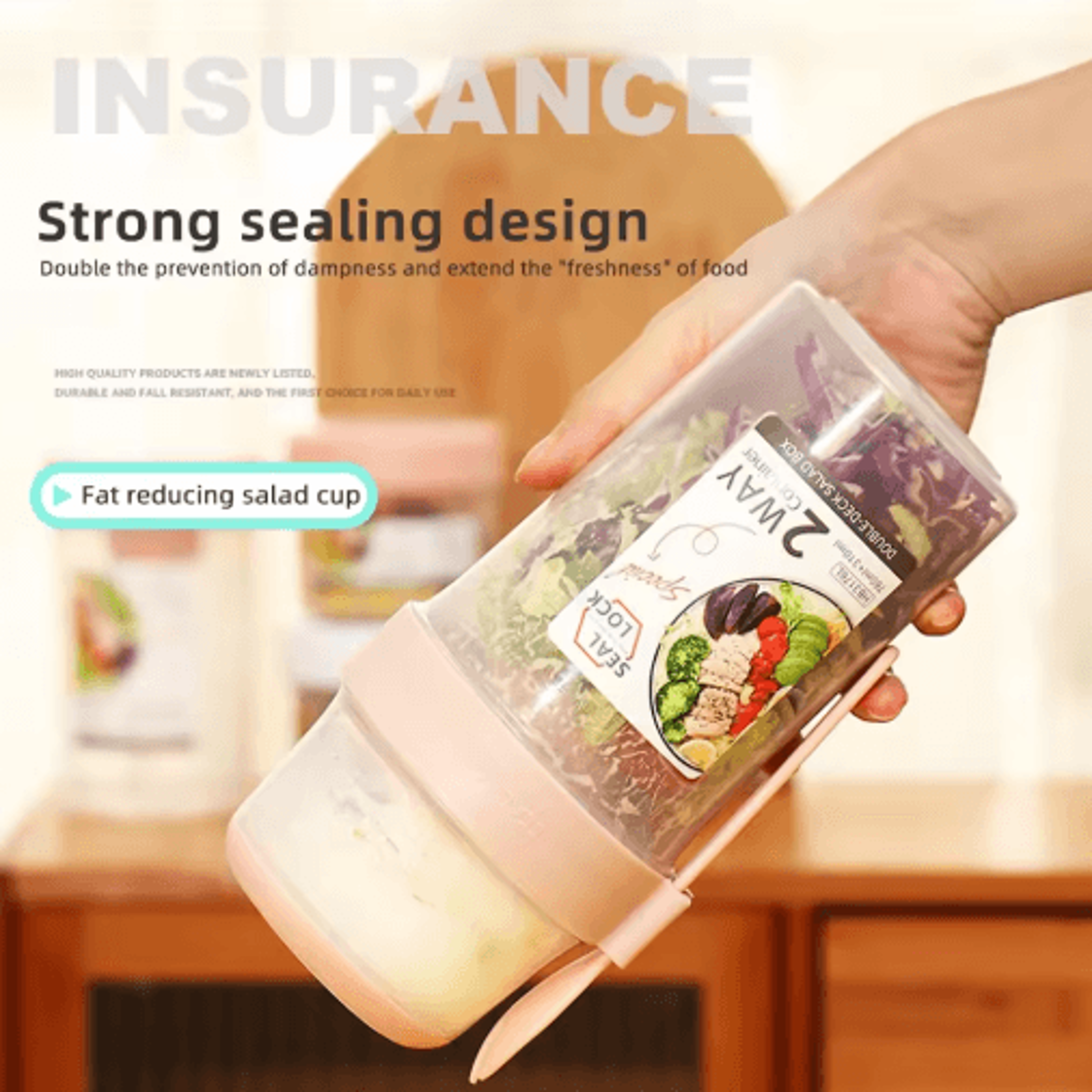 Portable TwoLayer Breakfast  Salad Cup With Fork Oatmeal Yogurt  Bento Lunch Container 6
